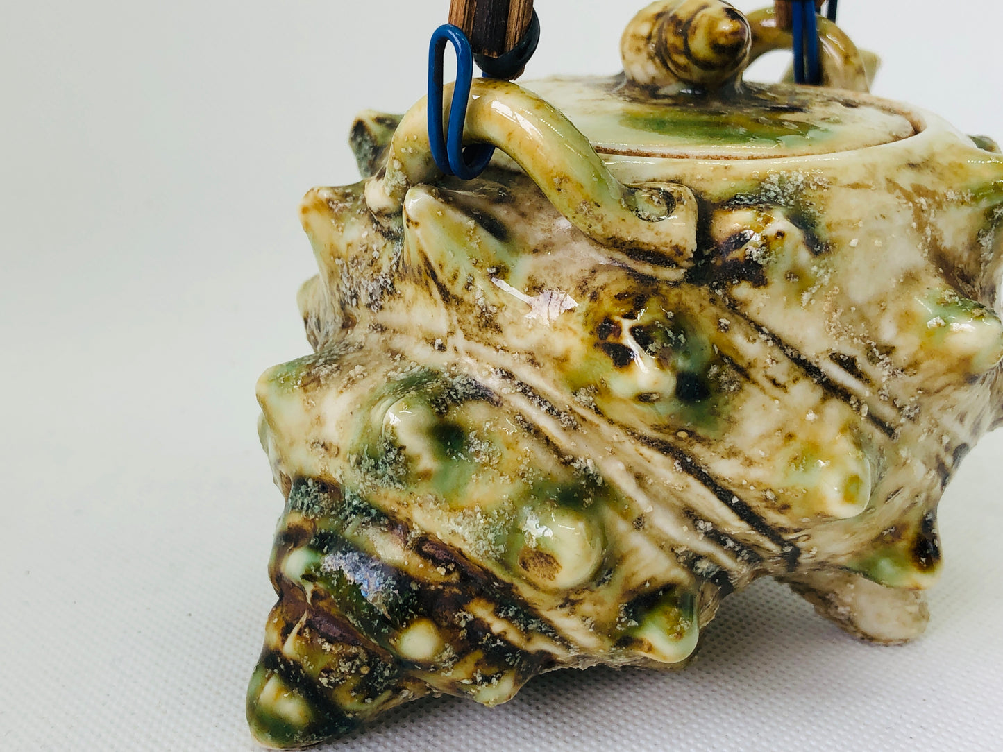 Y4493 KYUSU Oribe-ware Teapot turban shell shape Tea Ceremony Japan antique pot