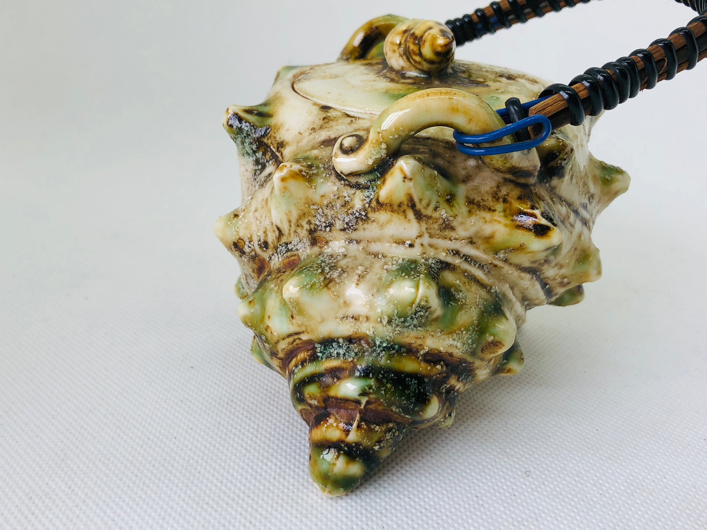 Y4493 KYUSU Oribe-ware Teapot turban shell shape Tea Ceremony Japan antique pot