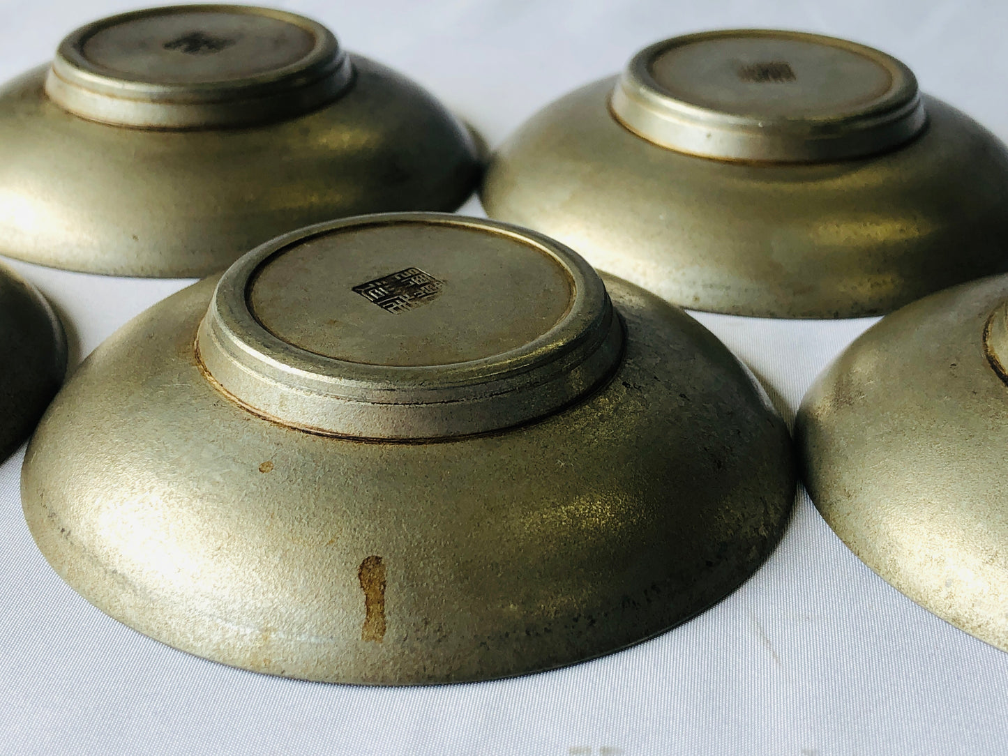 Y4497 DISH Tin Chataku Saucer Cup Holder Coaster set of 5 signed Japan antique