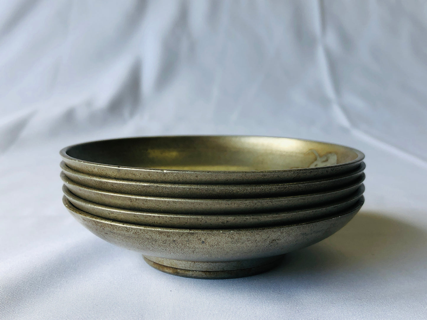 Y4497 DISH Tin Chataku Saucer Cup Holder Coaster set of 5 signed Japan antique