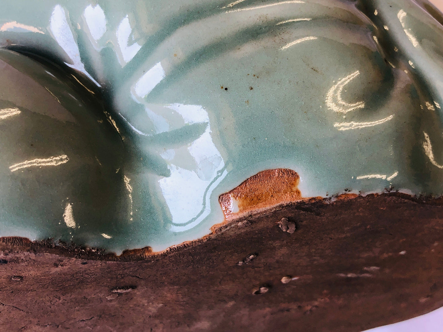 Y4533 STATUE Celadon Hotei sleeping God of Cleverness figure Japan antique decor