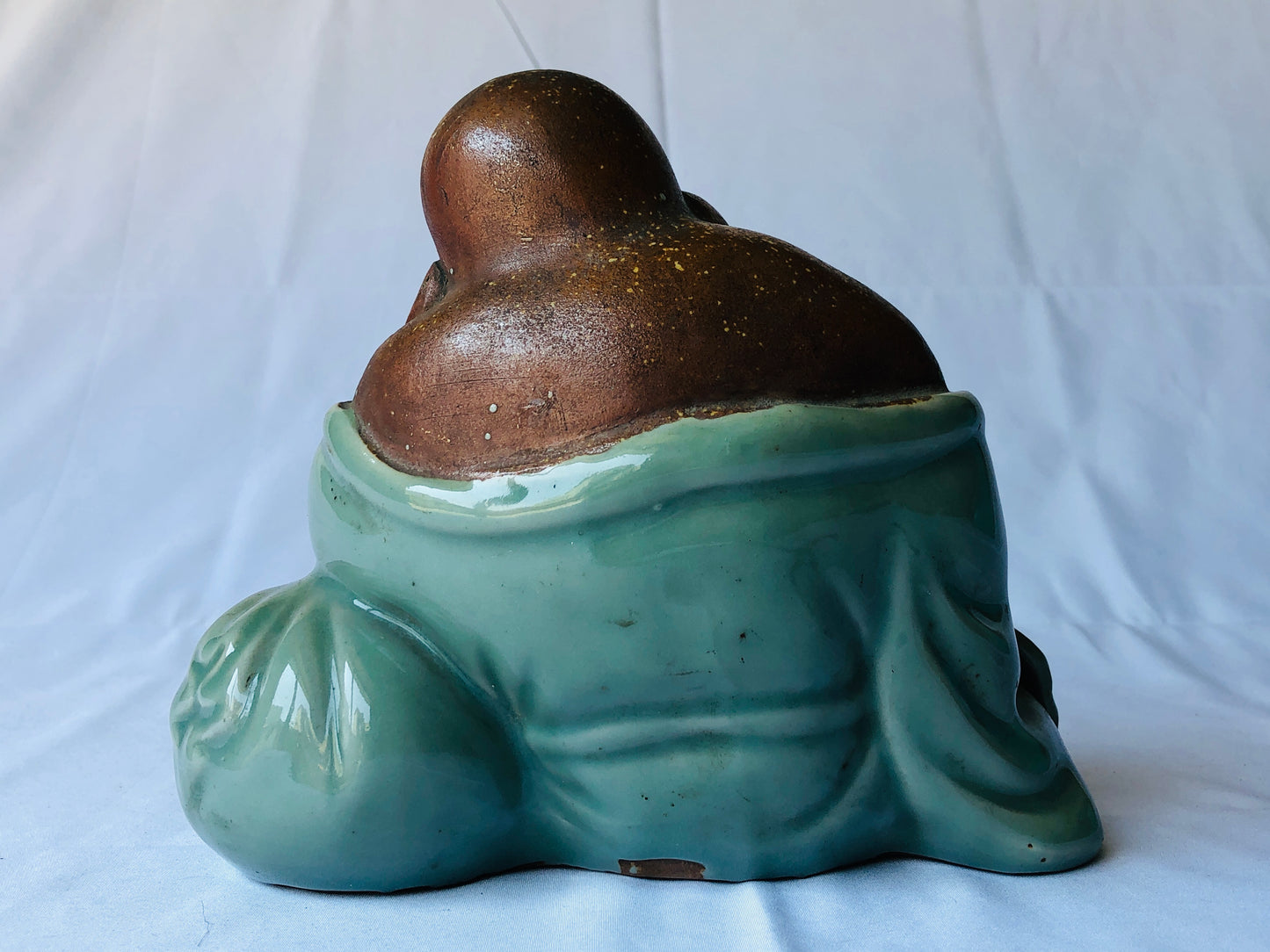 Y4533 STATUE Celadon Hotei sleeping God of Cleverness figure Japan antique decor