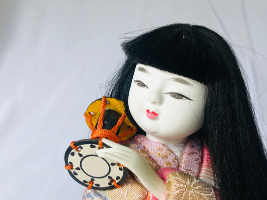Y4557 NINGYO Kimekomi doll woman hitting a drum Japan antique statue figure