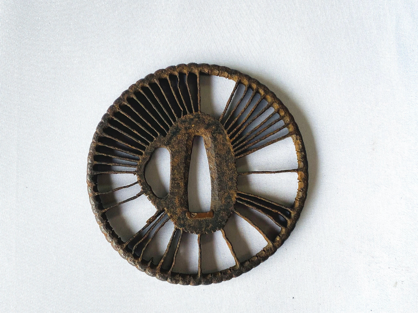 Y4567 TSUBA iron large sword guard lion box Japan samurai katana koshirae edo