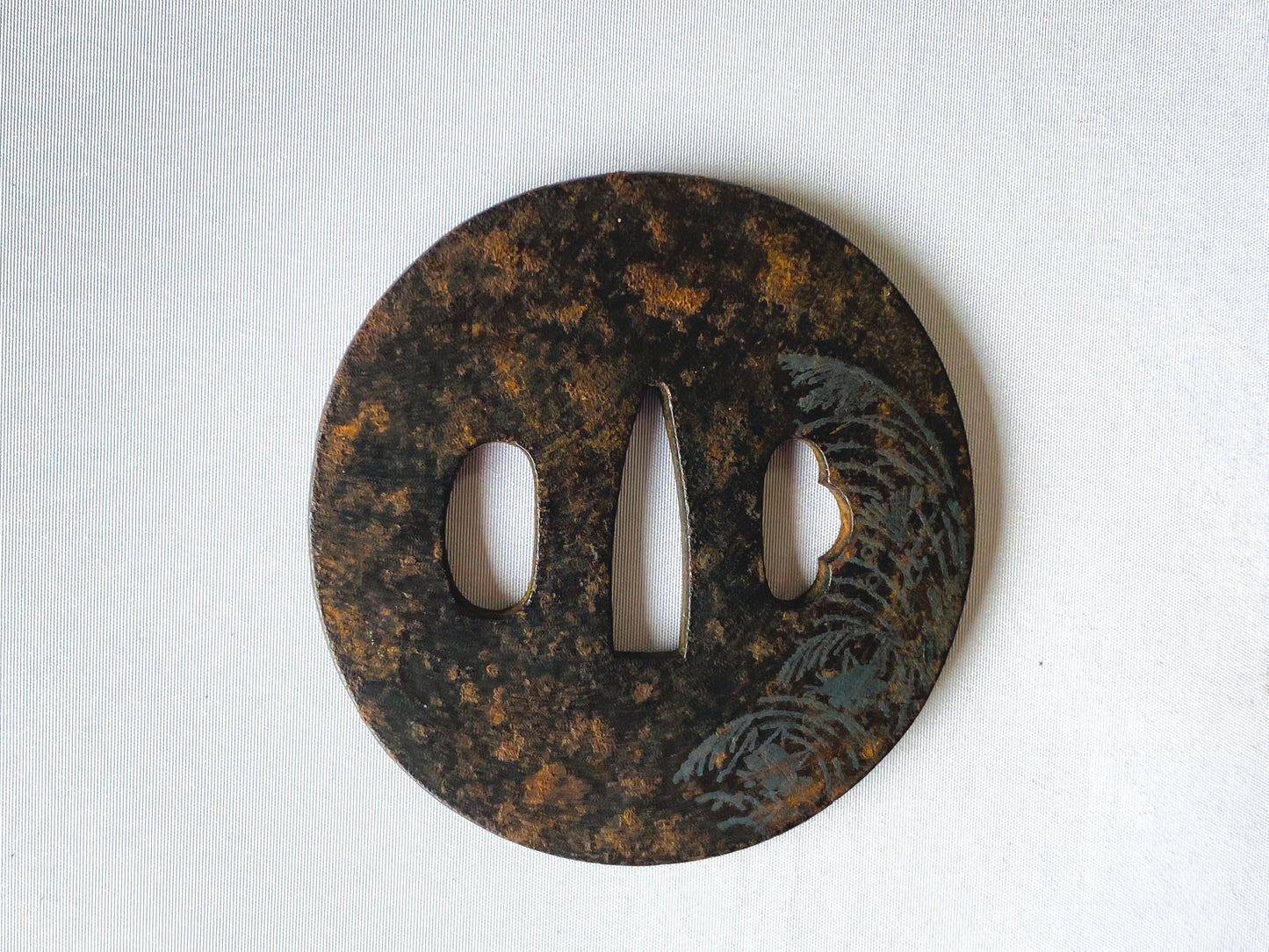 Y4569 TSUBA iron sword guard Japanese pampas grass inlay samurai katana koshirae