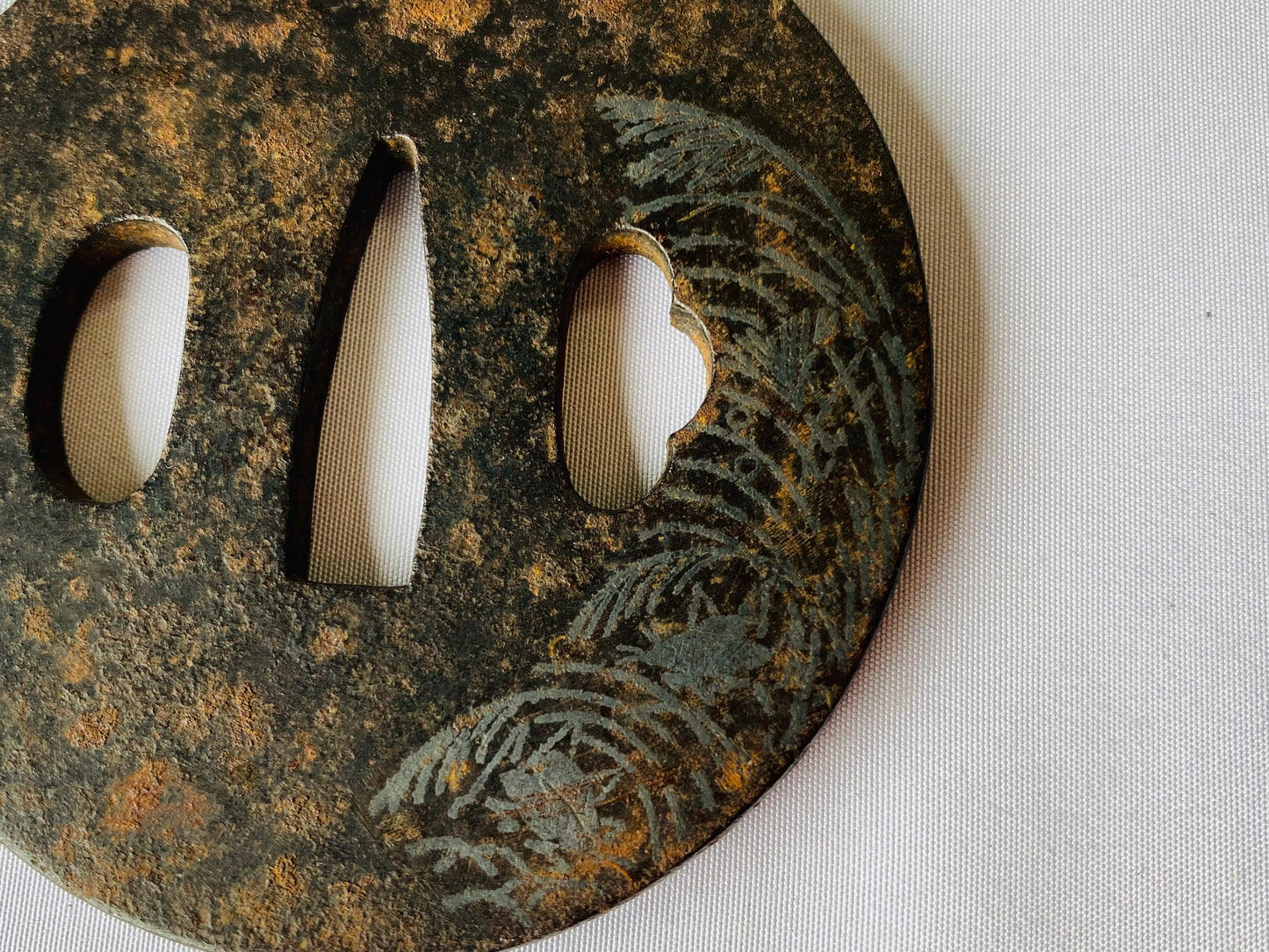 Y4569 TSUBA iron sword guard Japanese pampas grass inlay samurai katana koshirae