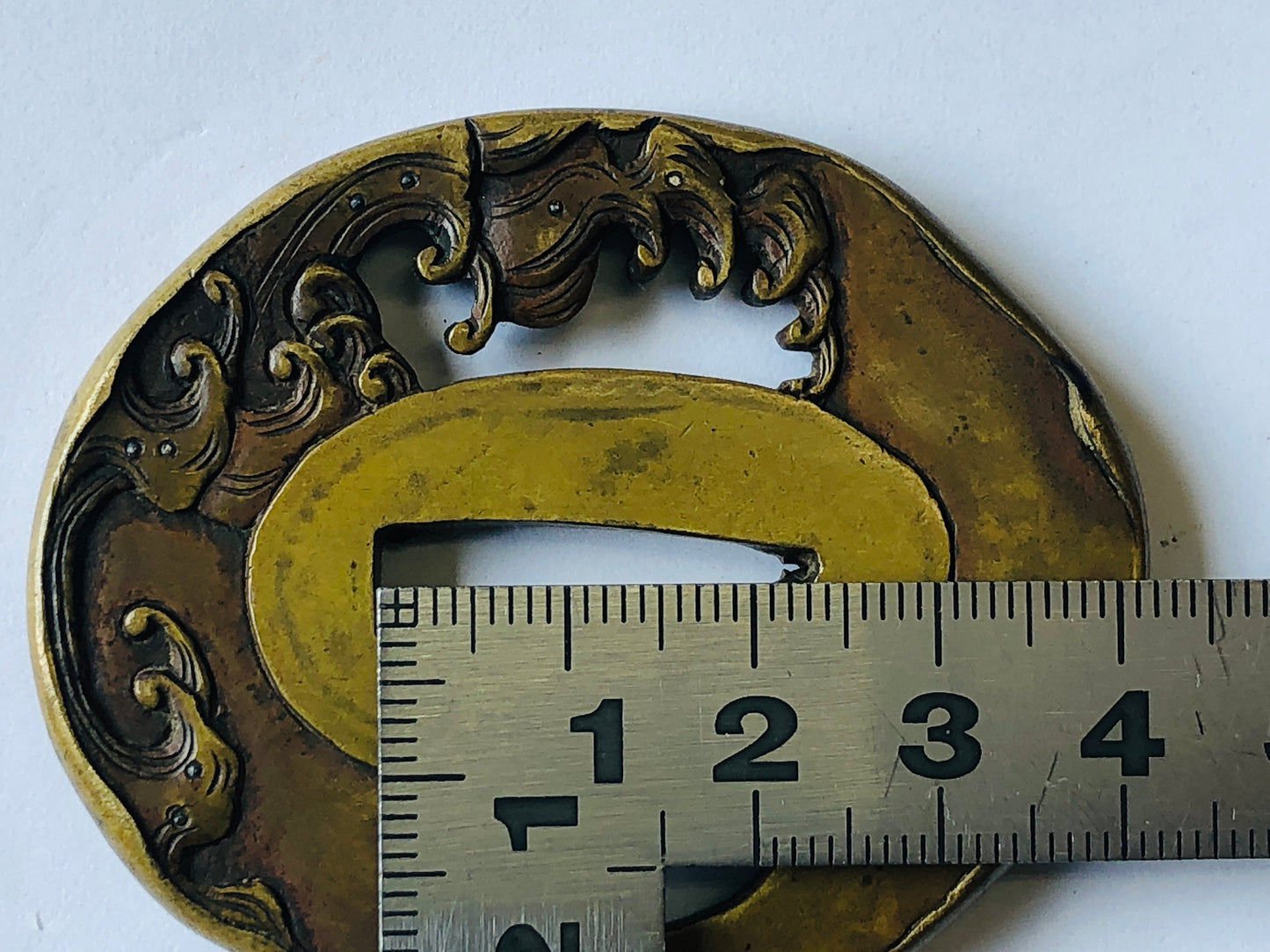 Y4570 TSUBA sword guard wave bird inlay Japan samurai katana koshirae edo