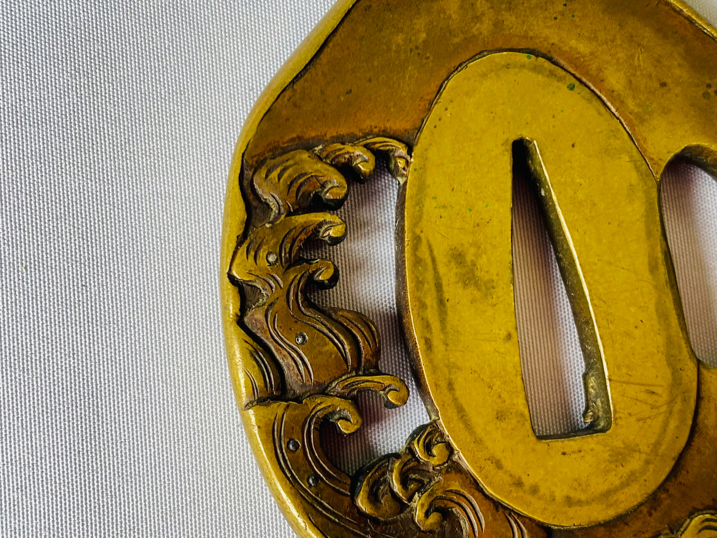 Y4570 TSUBA sword guard wave bird inlay Japan samurai katana koshirae edo