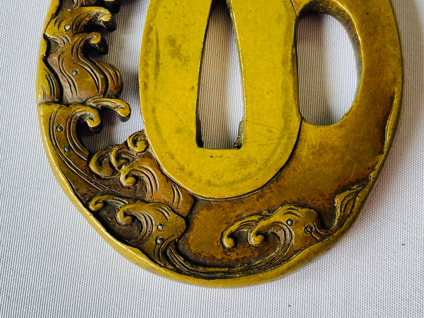 Y4570 TSUBA sword guard wave bird inlay Japan samurai katana koshirae edo