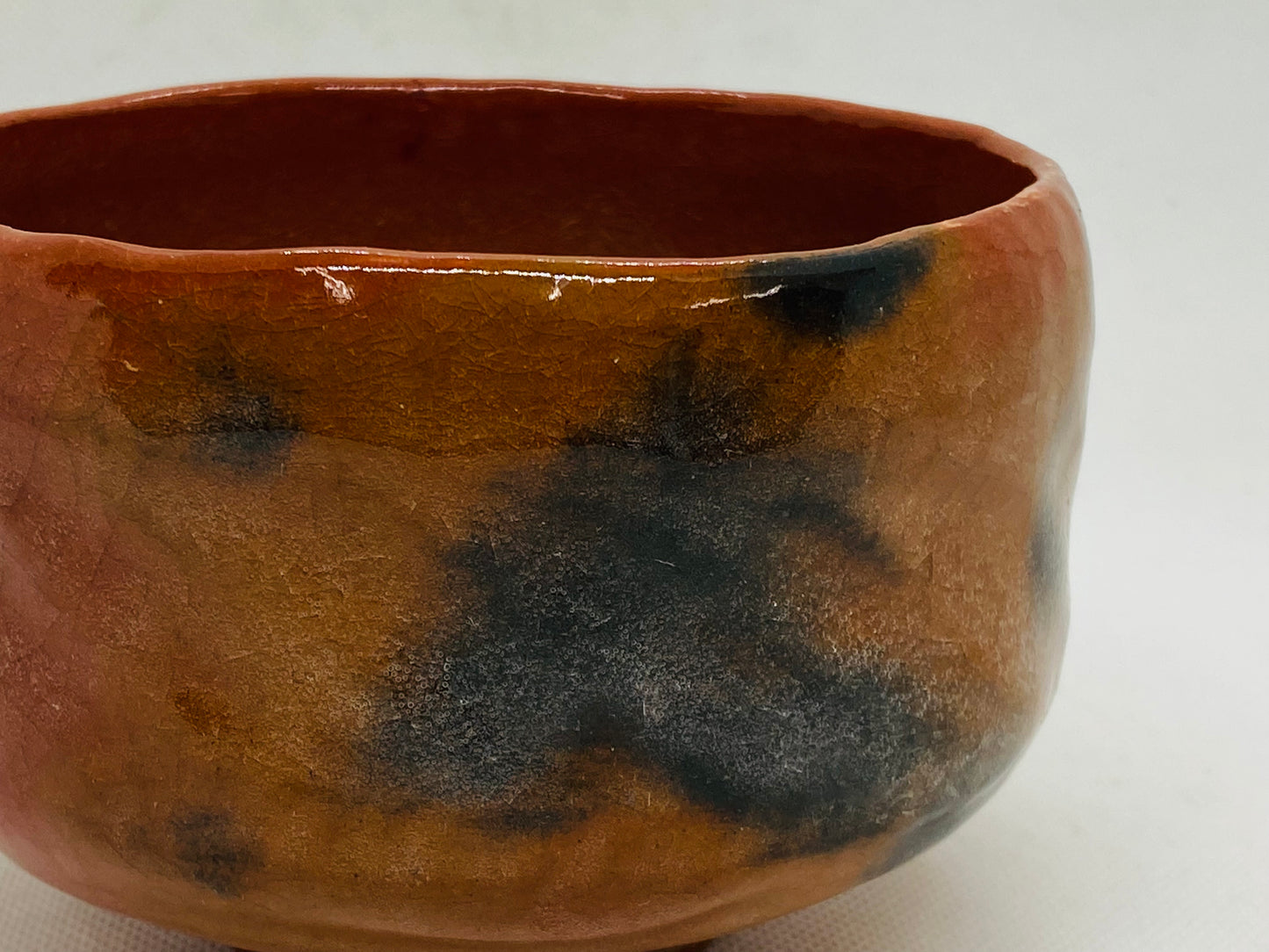 Y4571 CHAWAN Raku-ware red signed Japan antique tea ceremony pottery bowl cup