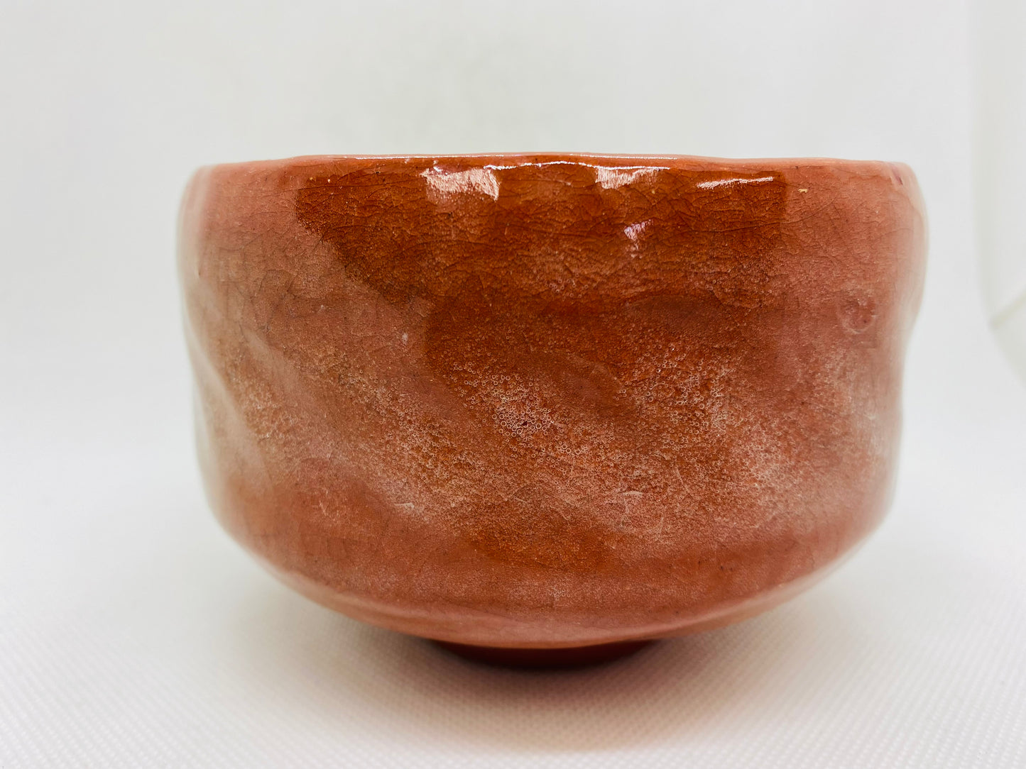 Y4571 CHAWAN Raku-ware red signed Japan antique tea ceremony pottery bowl cup