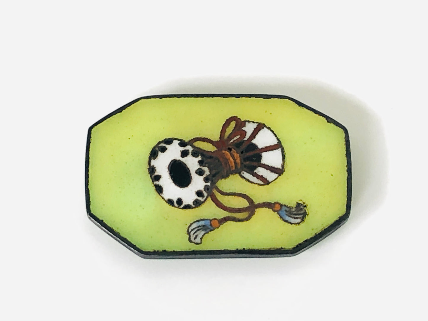 Y4603 OBIDOME Cloisonne Sash Clip brooch hand drum Japan Kimono antique vintage