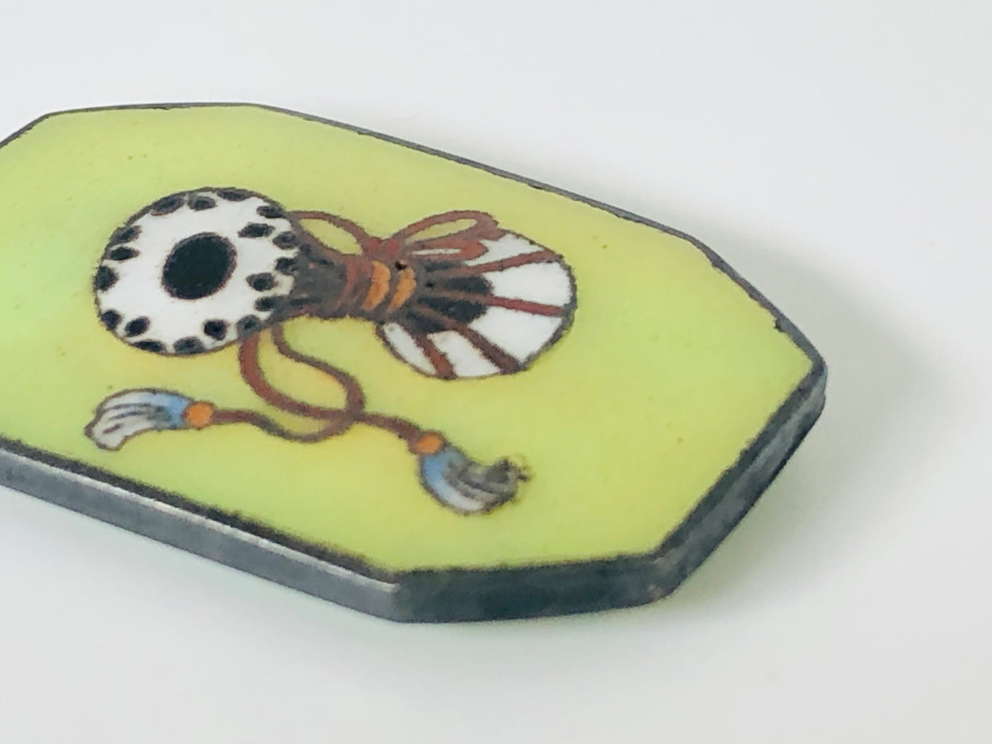 Y4603 OBIDOME Cloisonne Sash Clip brooch hand drum Japan Kimono antique vintage