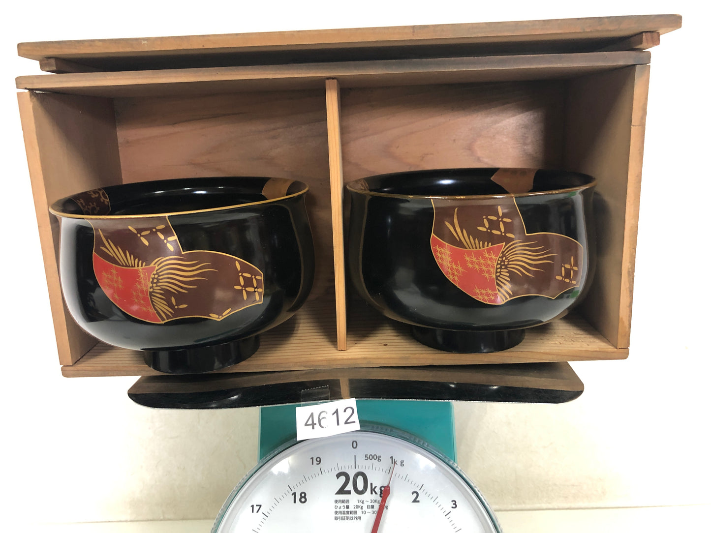 Y4612 HAISEN Makie Wash Basin pot pair box Japan antique vintage bowl container