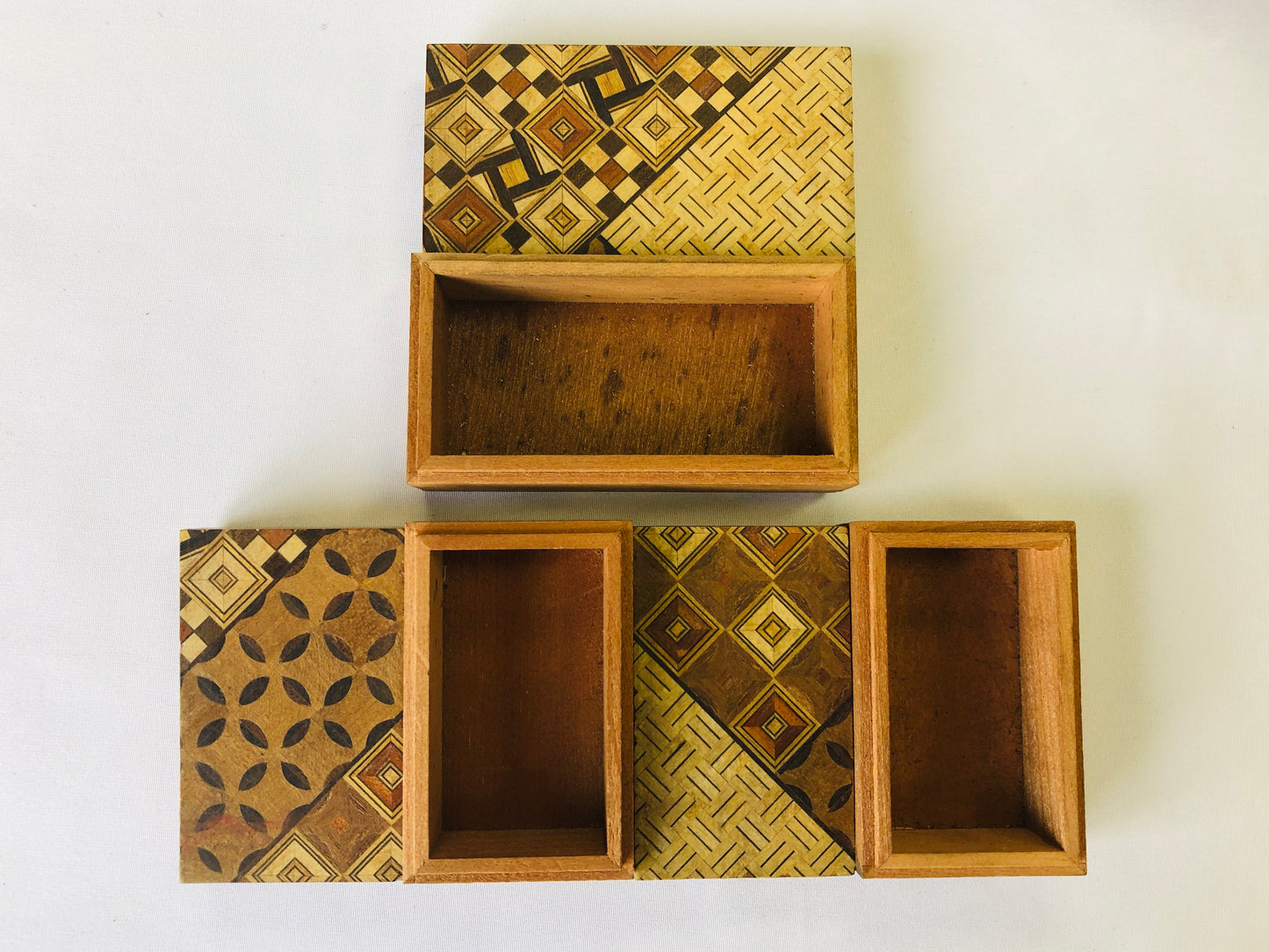 Y4614 BOX Hakone woodwork nesting case container Japan antique vintage storage
