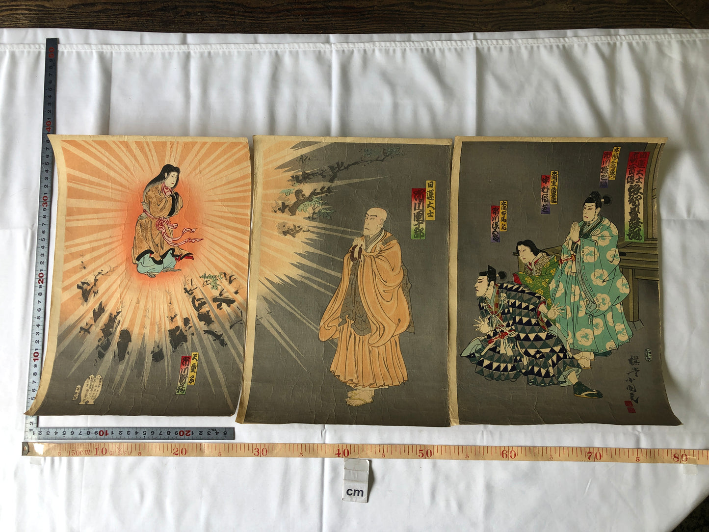 Y4635 WOODBLOCK PRINT Shoukoku actor triptych Japan Ukiyoe art antique interior