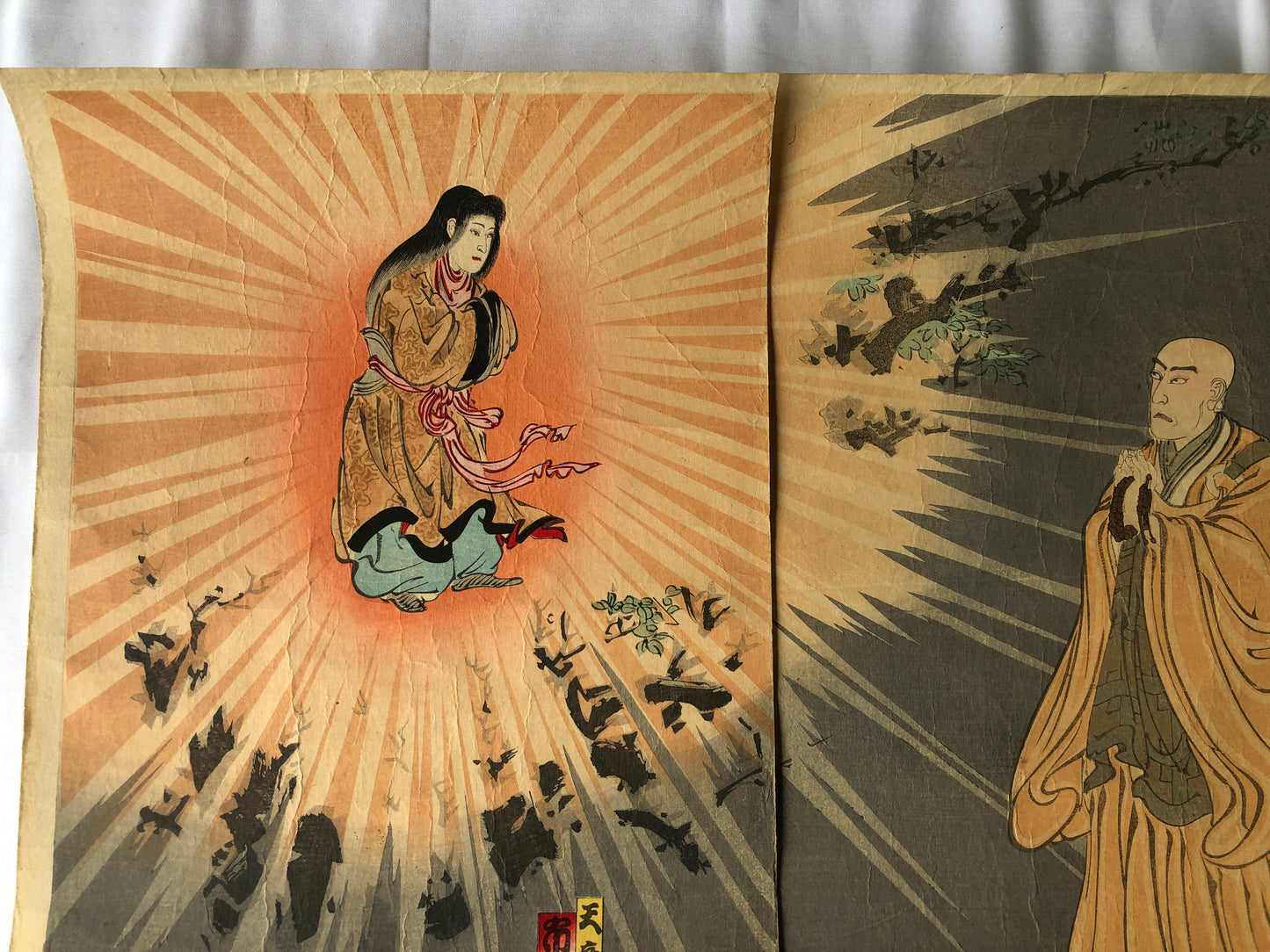 Y4635 WOODBLOCK PRINT Shoukoku actor triptych Japan Ukiyoe art antique interior