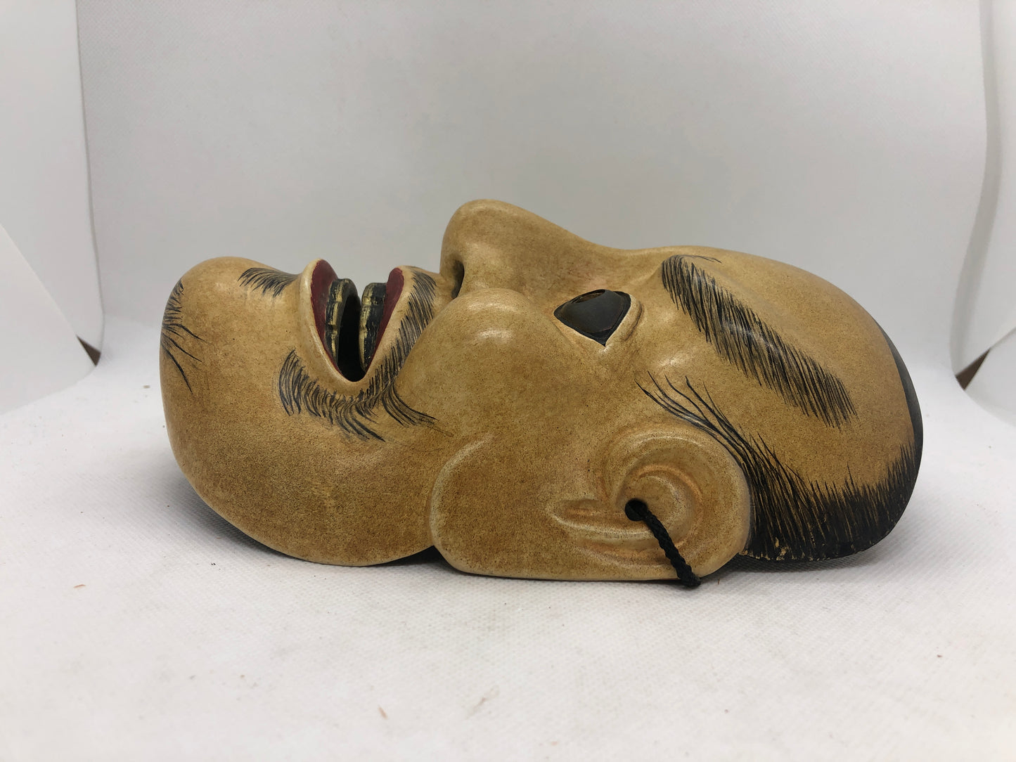 Y4662 NOH MASK wood carving Arakashi signed Japan antique omen dance drama
