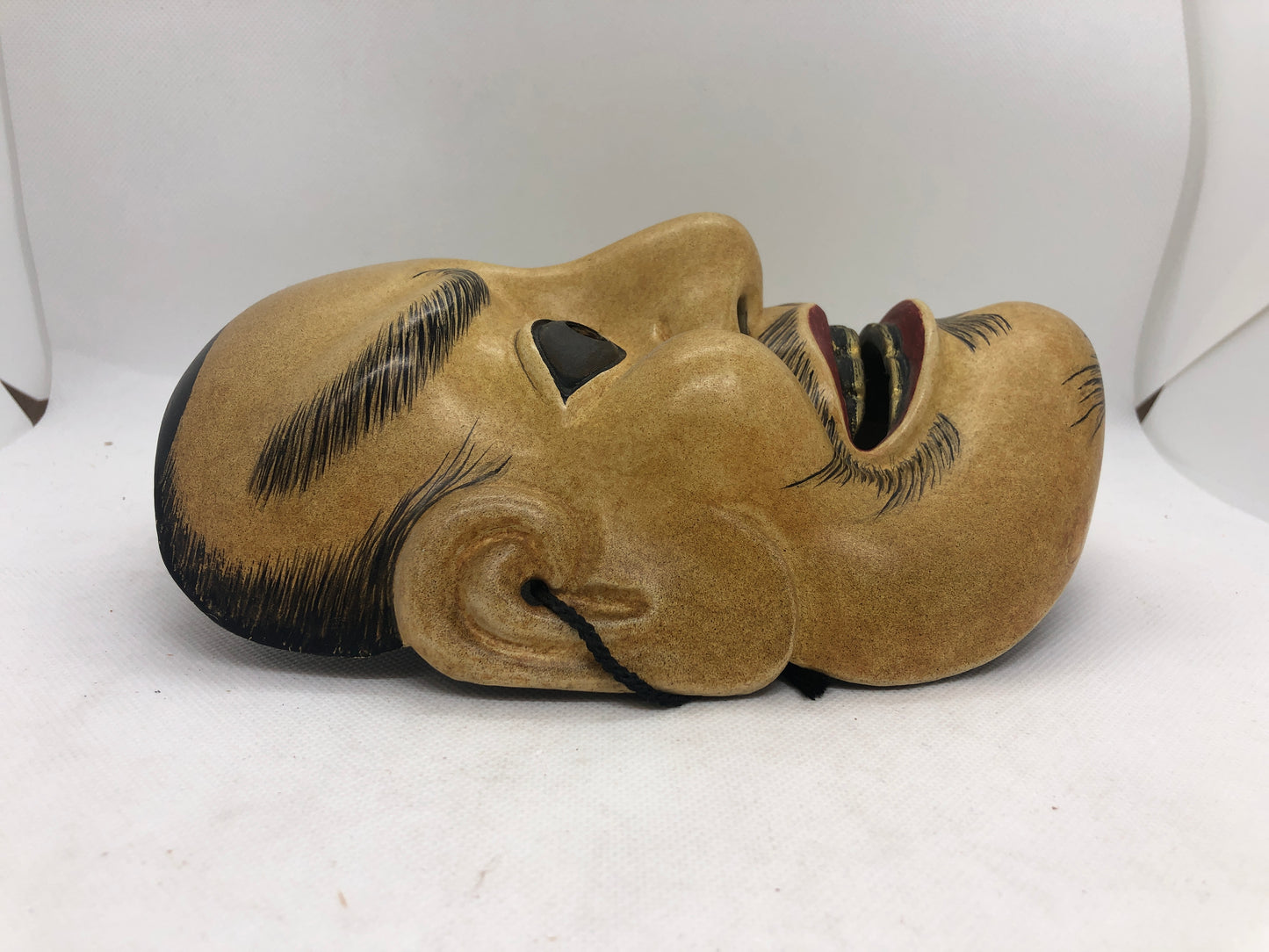 Y4662 NOH MASK wood carving Arakashi signed Japan antique omen dance drama
