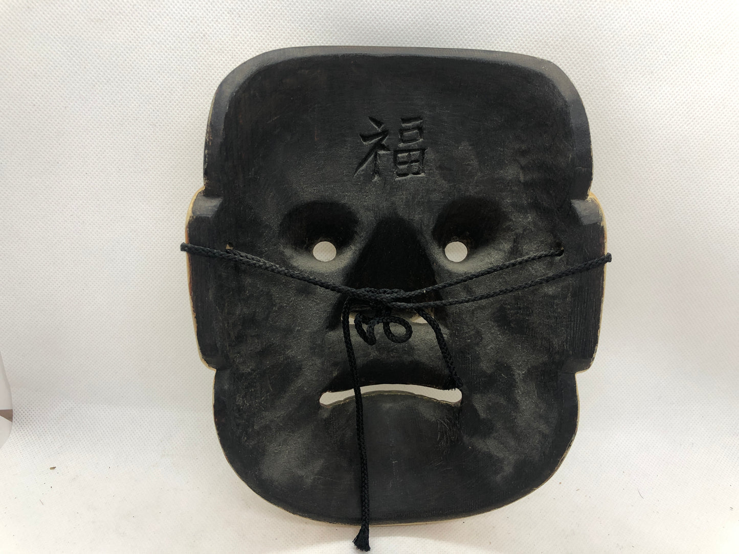 Y4662 NOH MASK wood carving Arakashi signed Japan antique omen dance drama