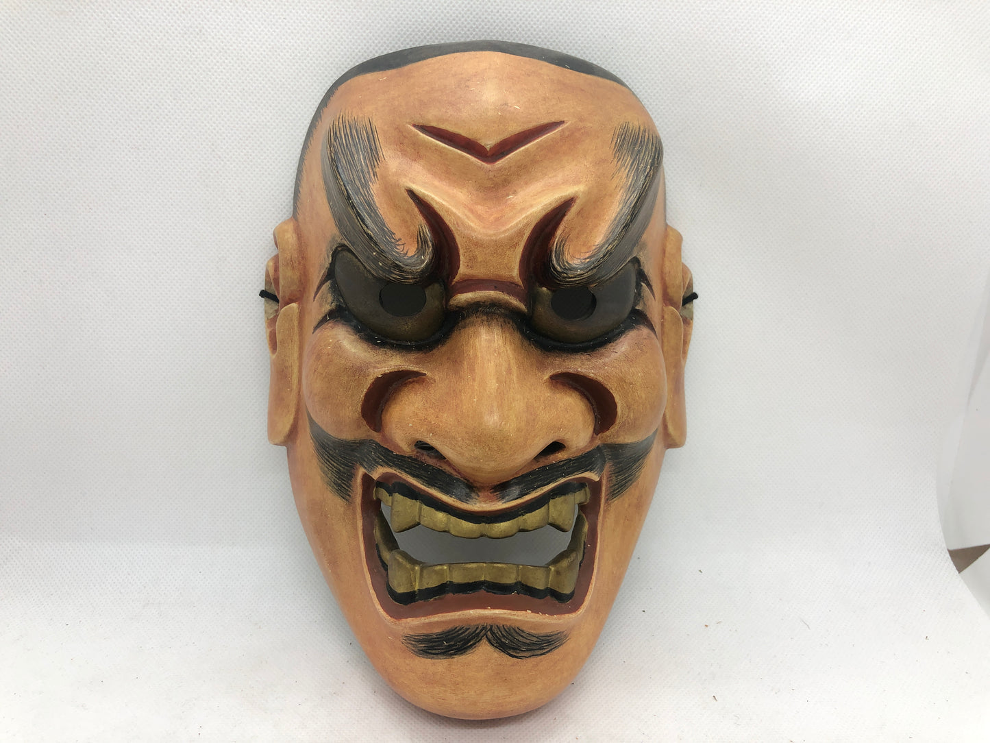 Y4664 NOH MASK wood carving Shikami signed Japan antique omen dance drama