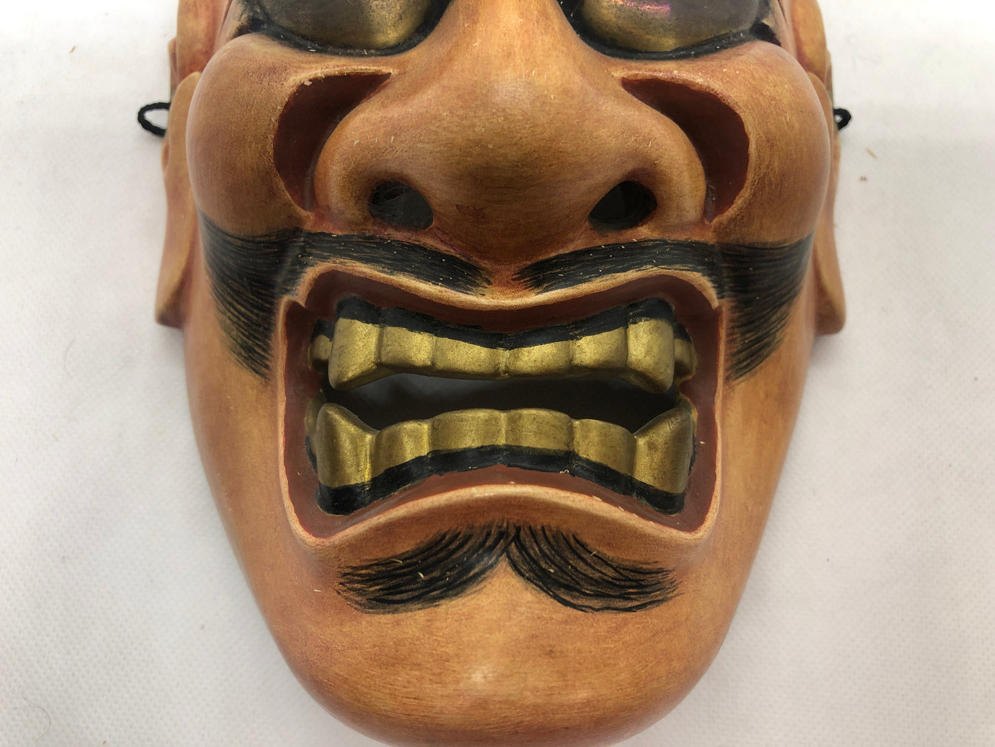 Y4664 NOH MASK wood carving Shikami signed Japan antique omen dance drama