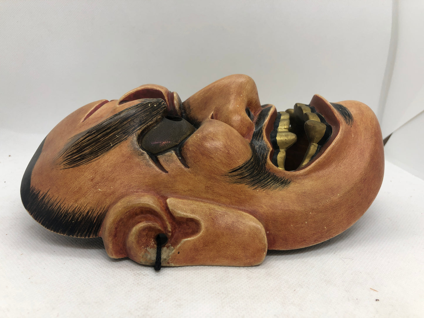 Y4664 NOH MASK wood carving Shikami signed Japan antique omen dance drama