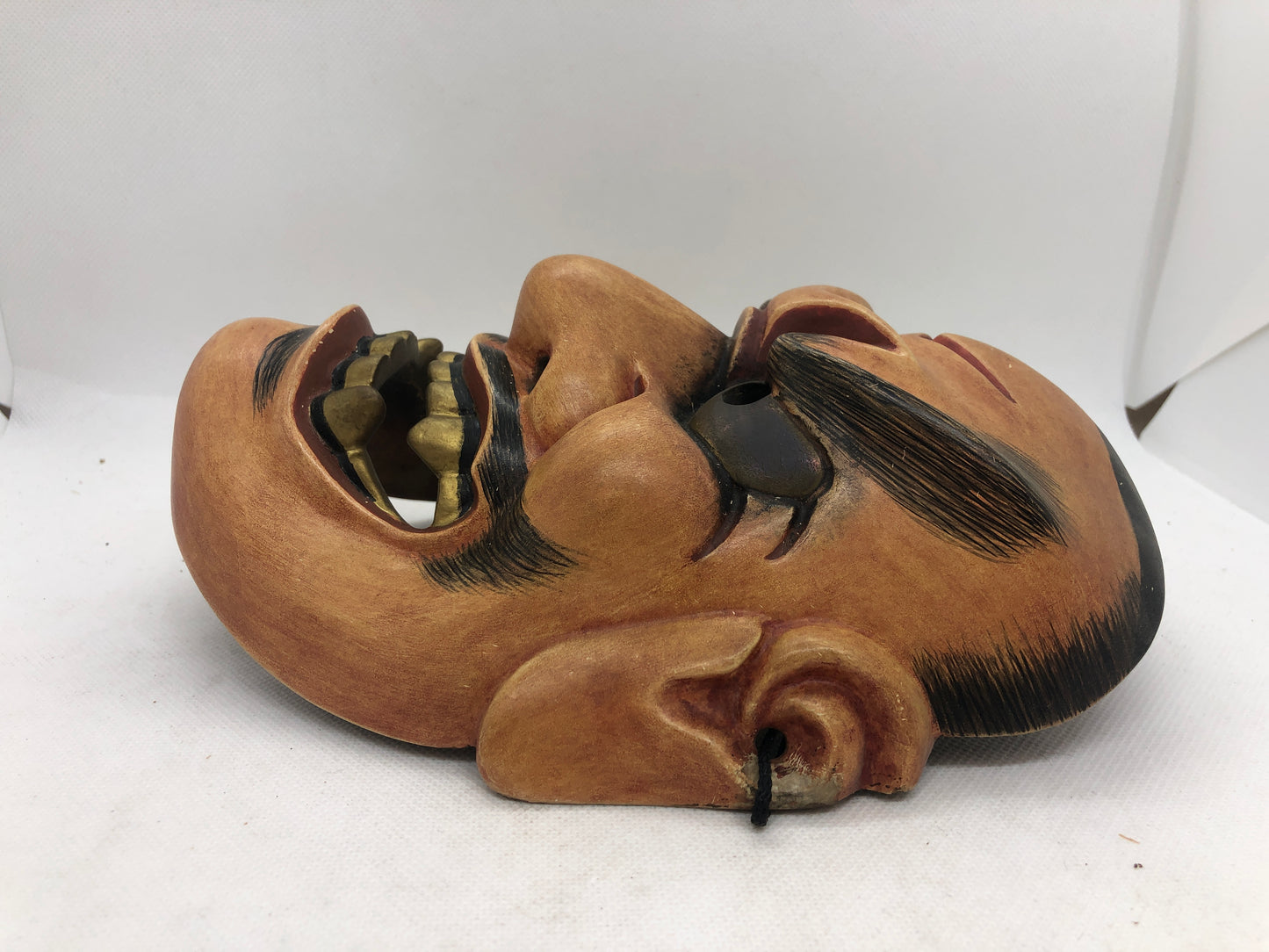 Y4664 NOH MASK wood carving Shikami signed Japan antique omen dance drama