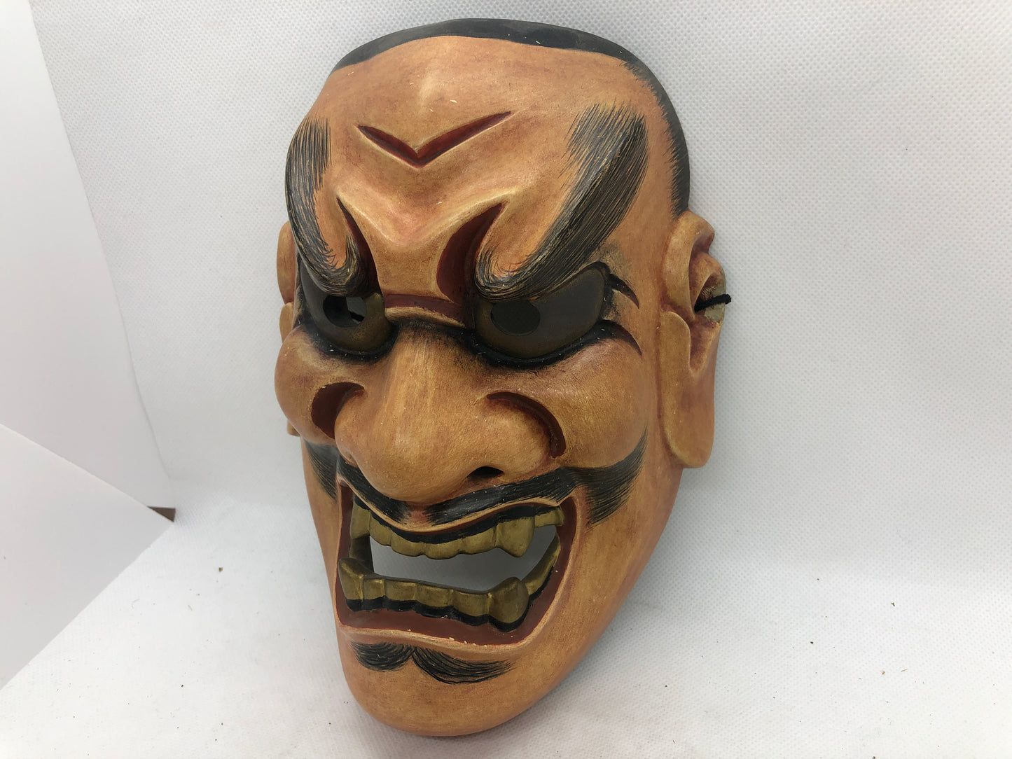 Y4664 NOH MASK wood carving Shikami signed Japan antique omen dance drama