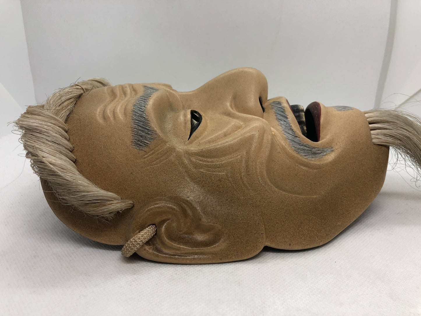 Y4666 NOH MASK wood carving Akobujo signed Japan antique omen dance drama