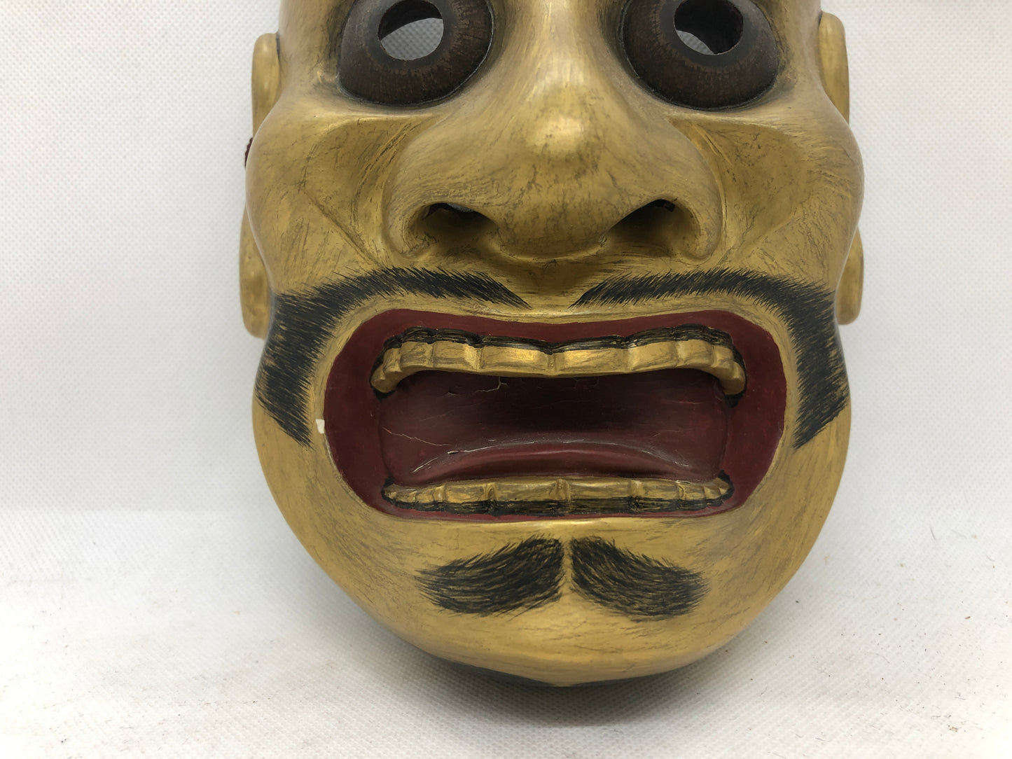 Y4668 NOH MASK wood carving Ohtobide signed Japan antique omen dance drama
