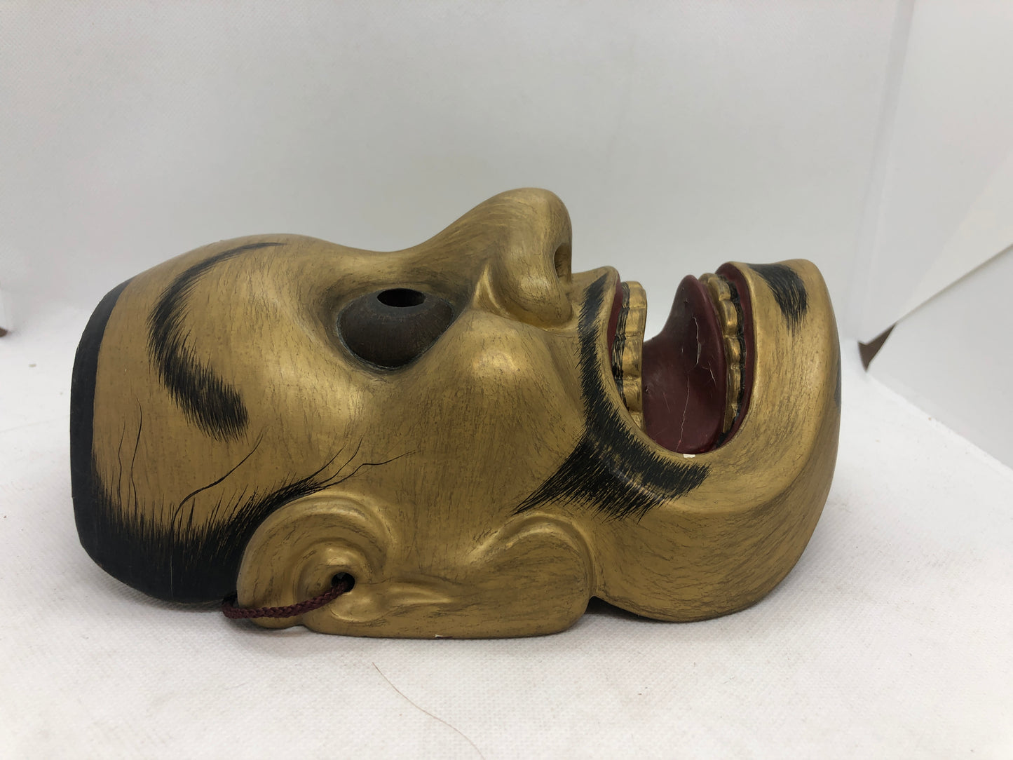 Y4668 NOH MASK wood carving Ohtobide signed Japan antique omen dance drama