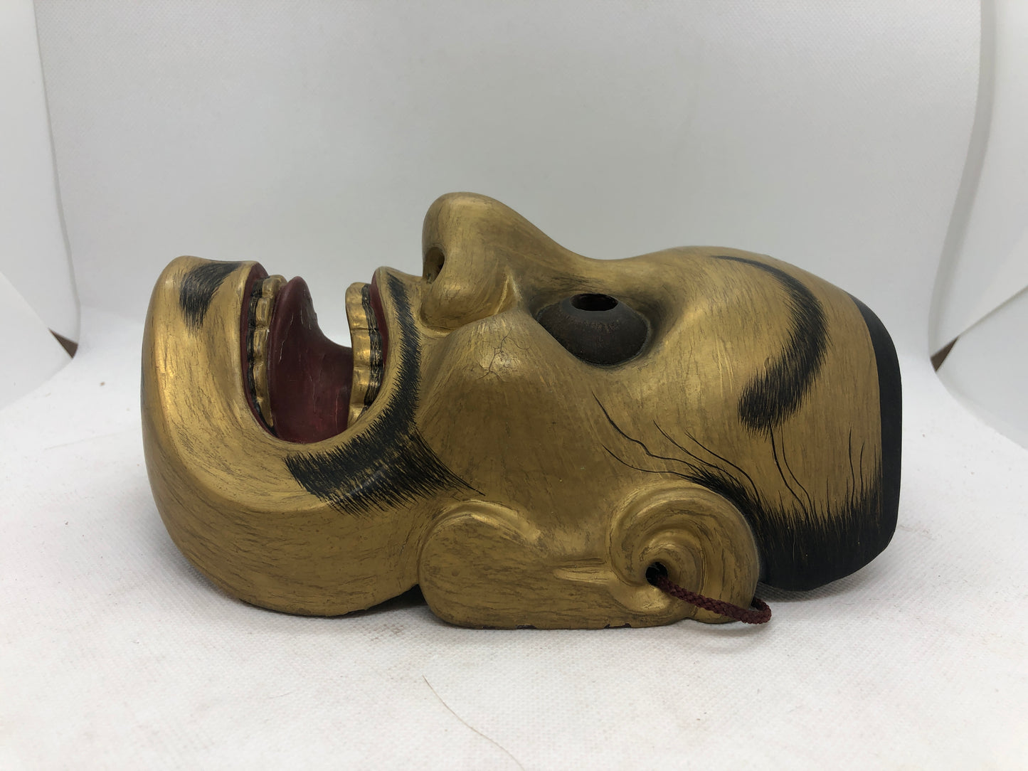 Y4668 NOH MASK wood carving Ohtobide signed Japan antique omen dance drama
