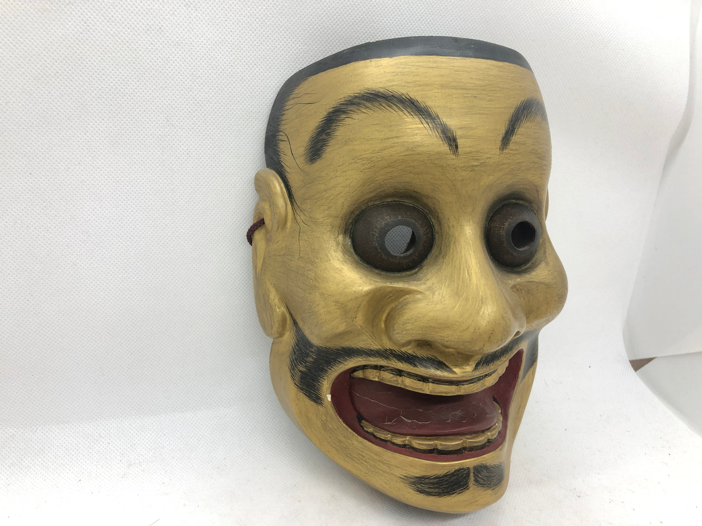 Y4668 NOH MASK wood carving Ohtobide signed Japan antique omen dance drama
