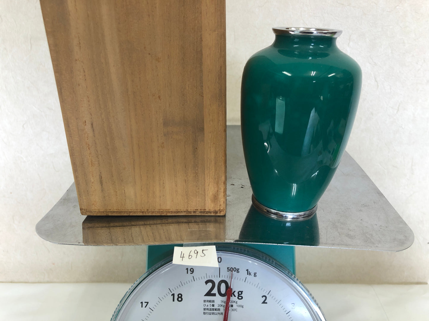 Y4695 FLOWER VASE Cloisonne green small box Japan ikebana antique interior