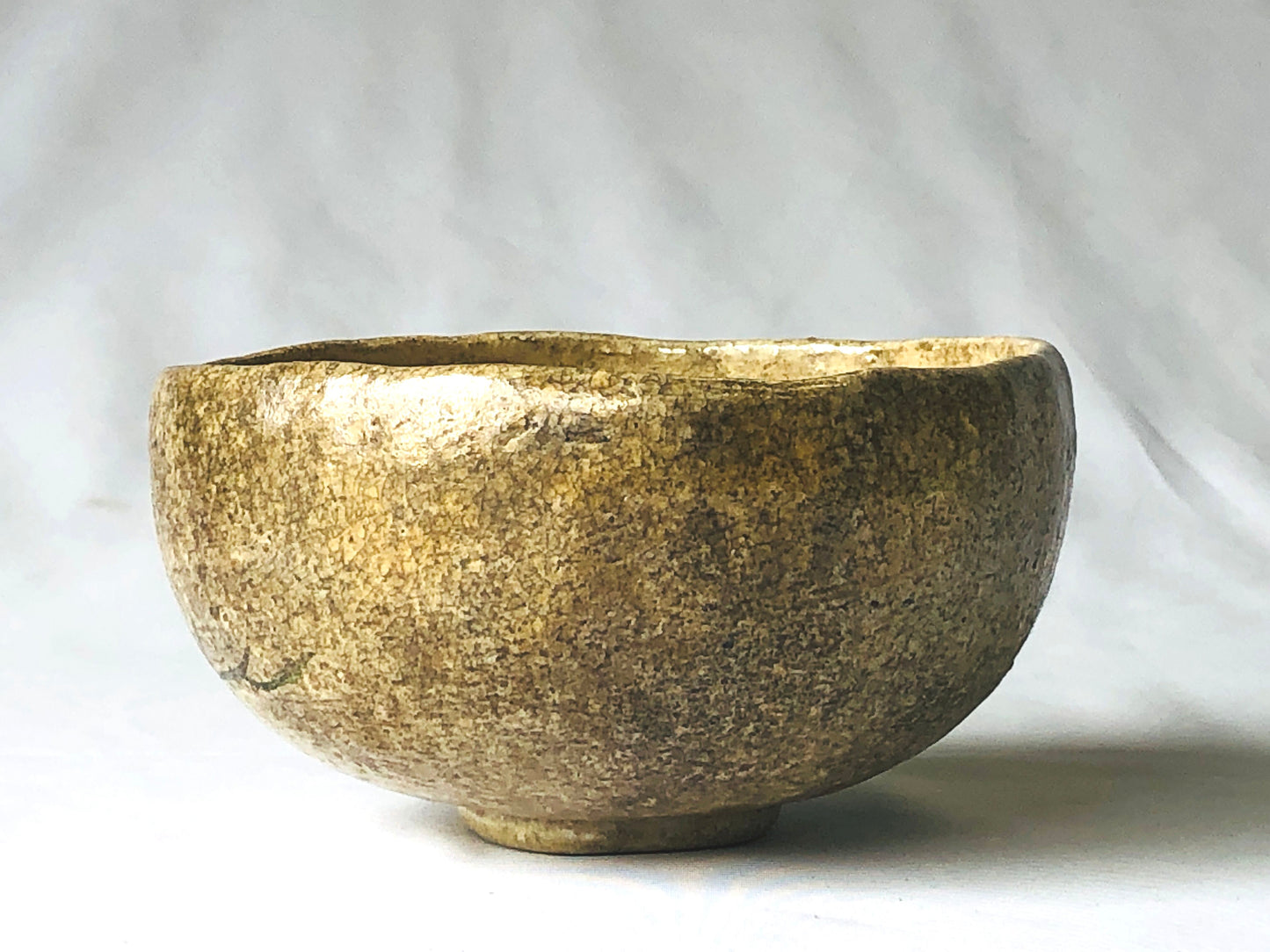 Y4766 CHAWAN Raku-ware white flat pine Japan antique tea ceremony pottery bowl