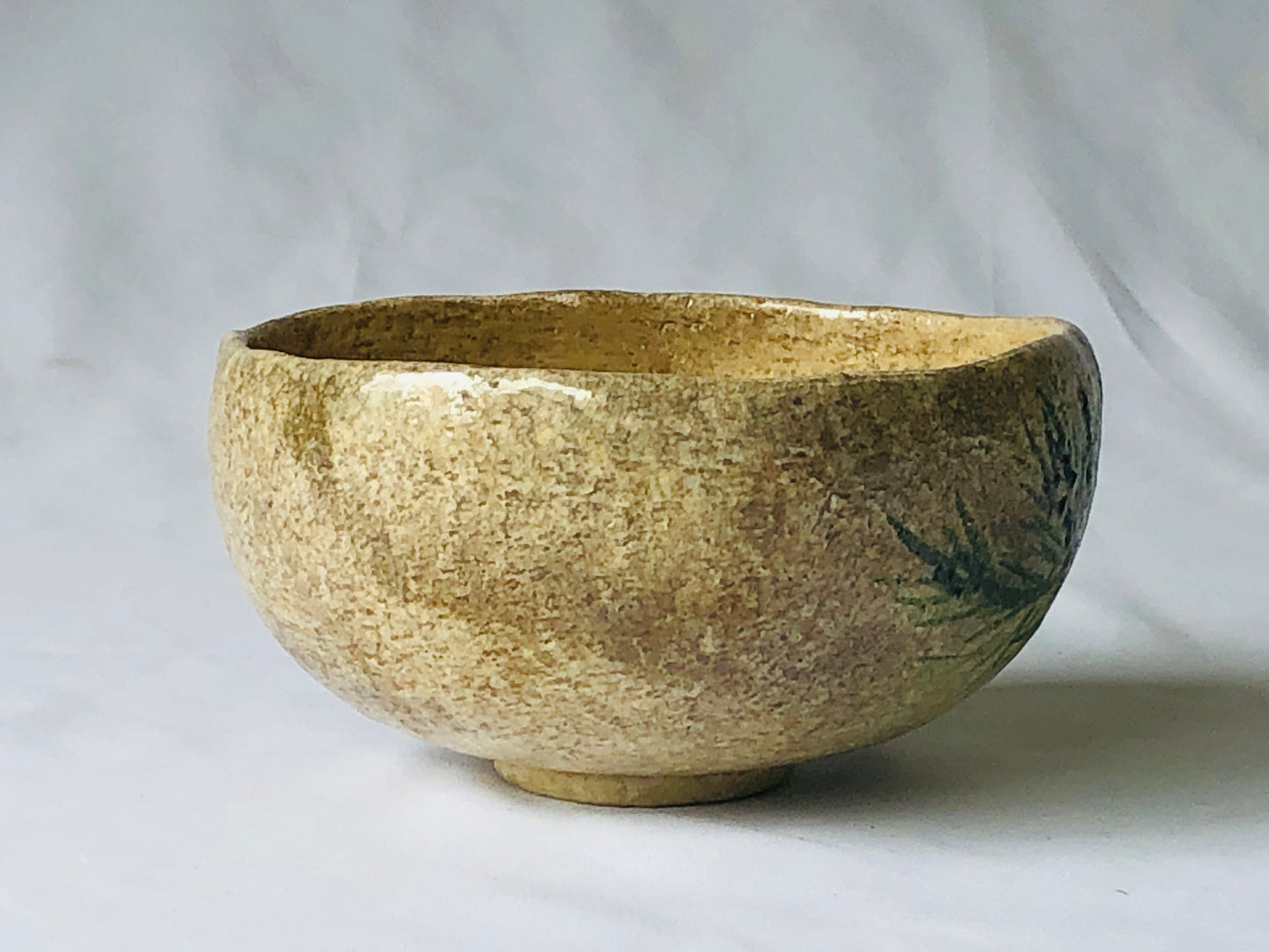 Y4766 CHAWAN Raku-ware white flat pine Japan antique tea ceremony pottery bowl