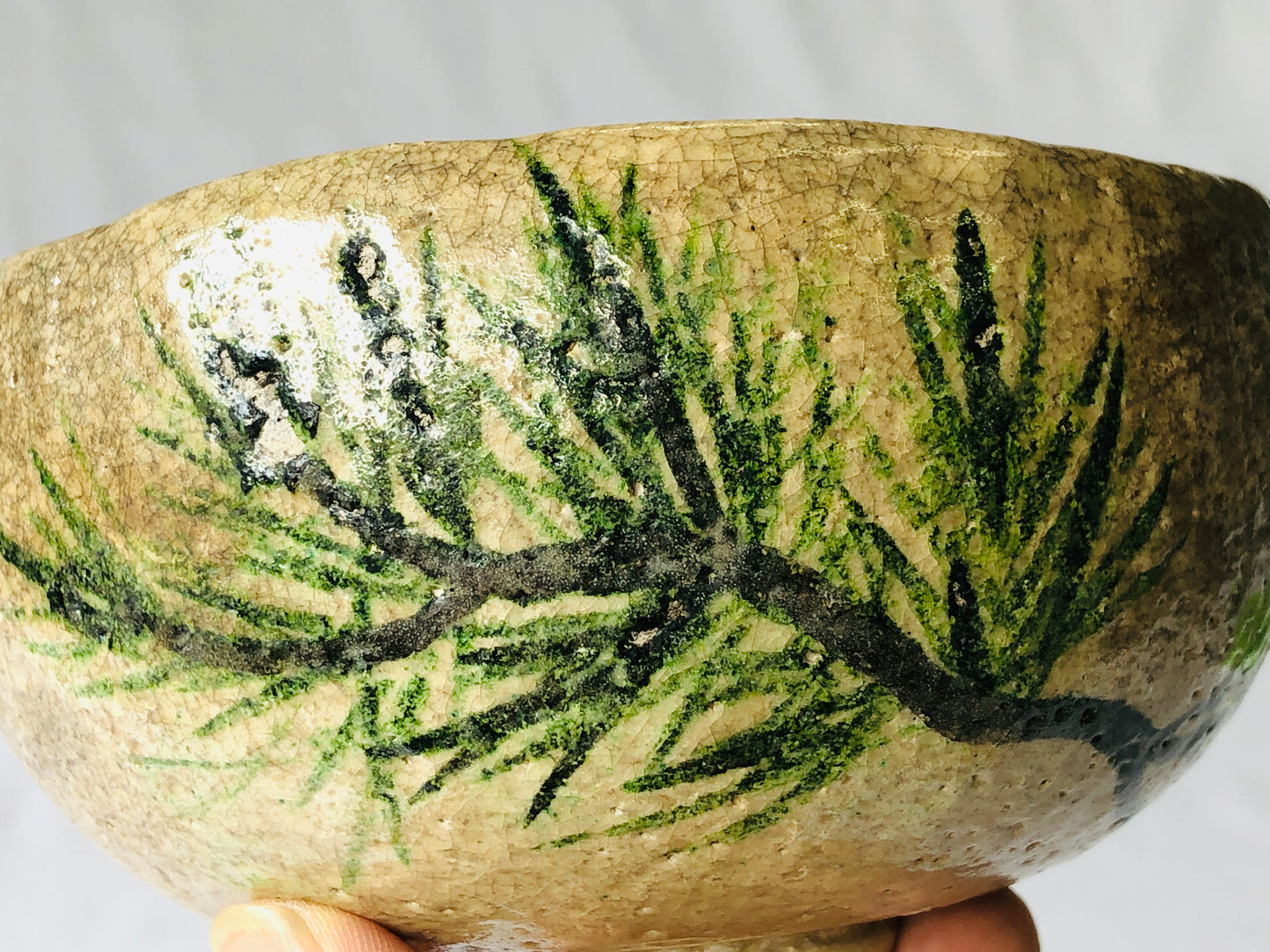 Y4766 CHAWAN Raku-ware white flat pine Japan antique tea ceremony pottery bowl