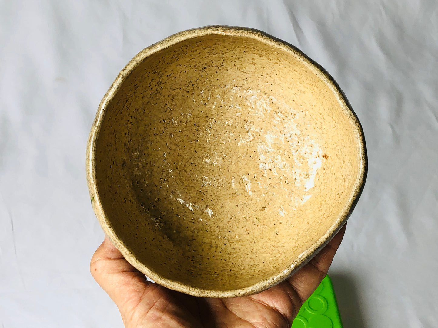 Y4766 CHAWAN Raku-ware white flat pine Japan antique tea ceremony pottery bowl