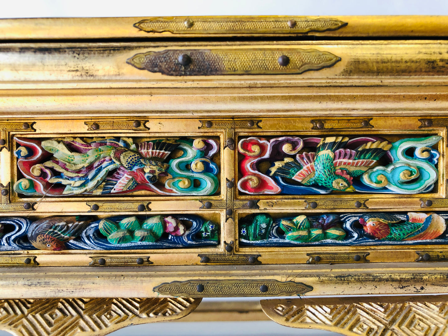 Y4782 Buddhist Altar Equipment sutra reading desk rich color box Japan antique