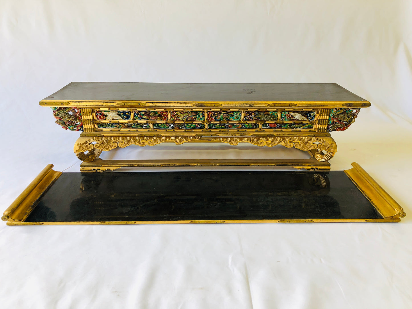 Y4782 Buddhist Altar Equipment sutra reading desk rich color box Japan antique