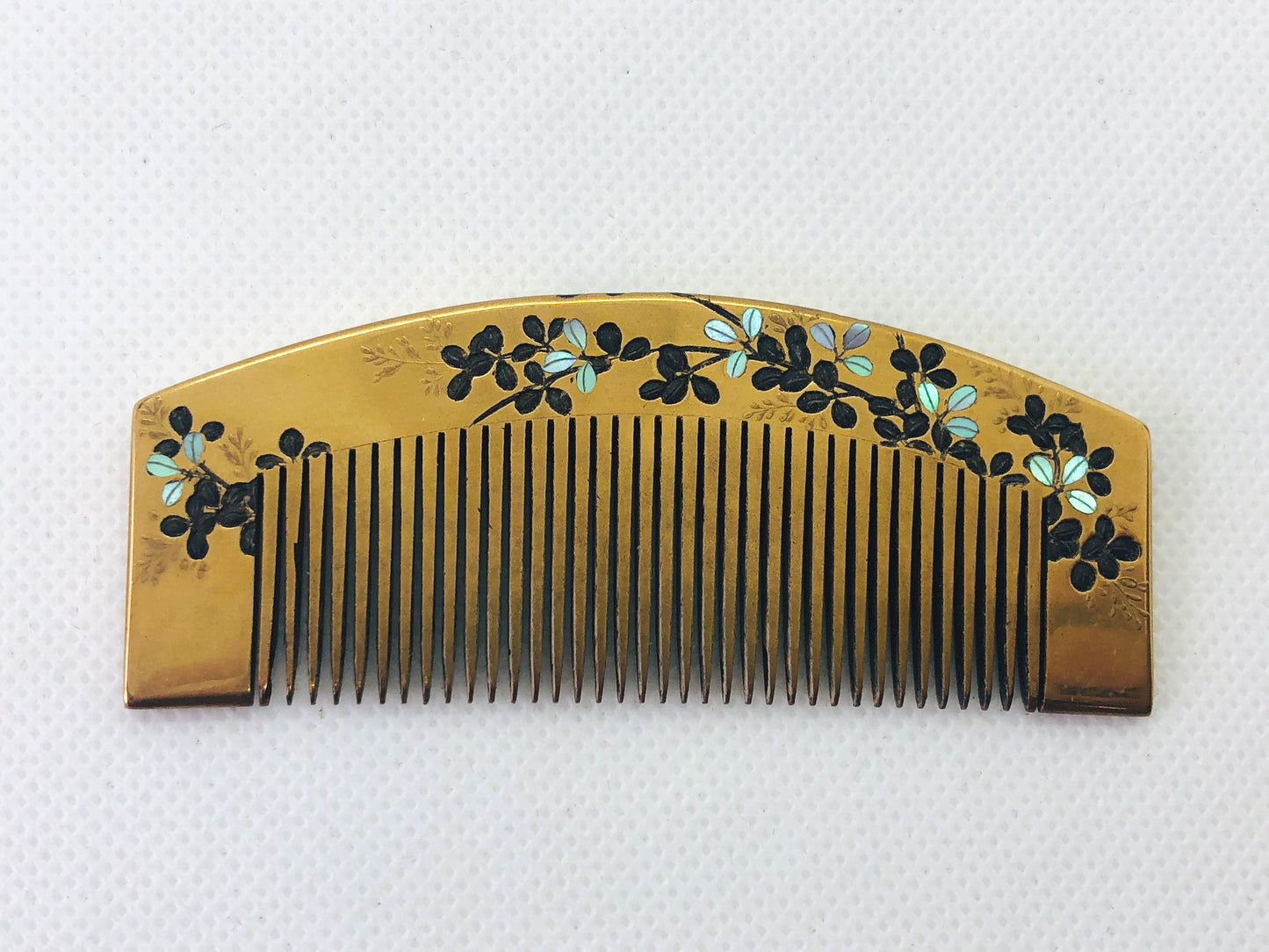 Y4787 KOUGAI Hair dressing Comb Makie Raden signed flower pattern Japan kimono