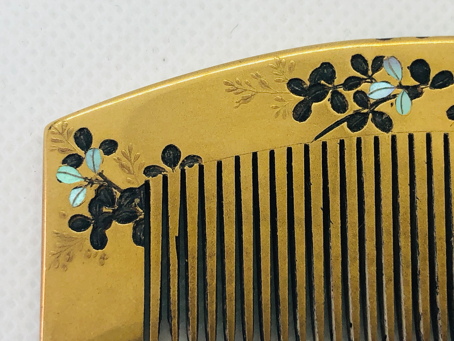 Y4787 KOUGAI Hair dressing Comb Makie Raden signed flower pattern Japan kimono