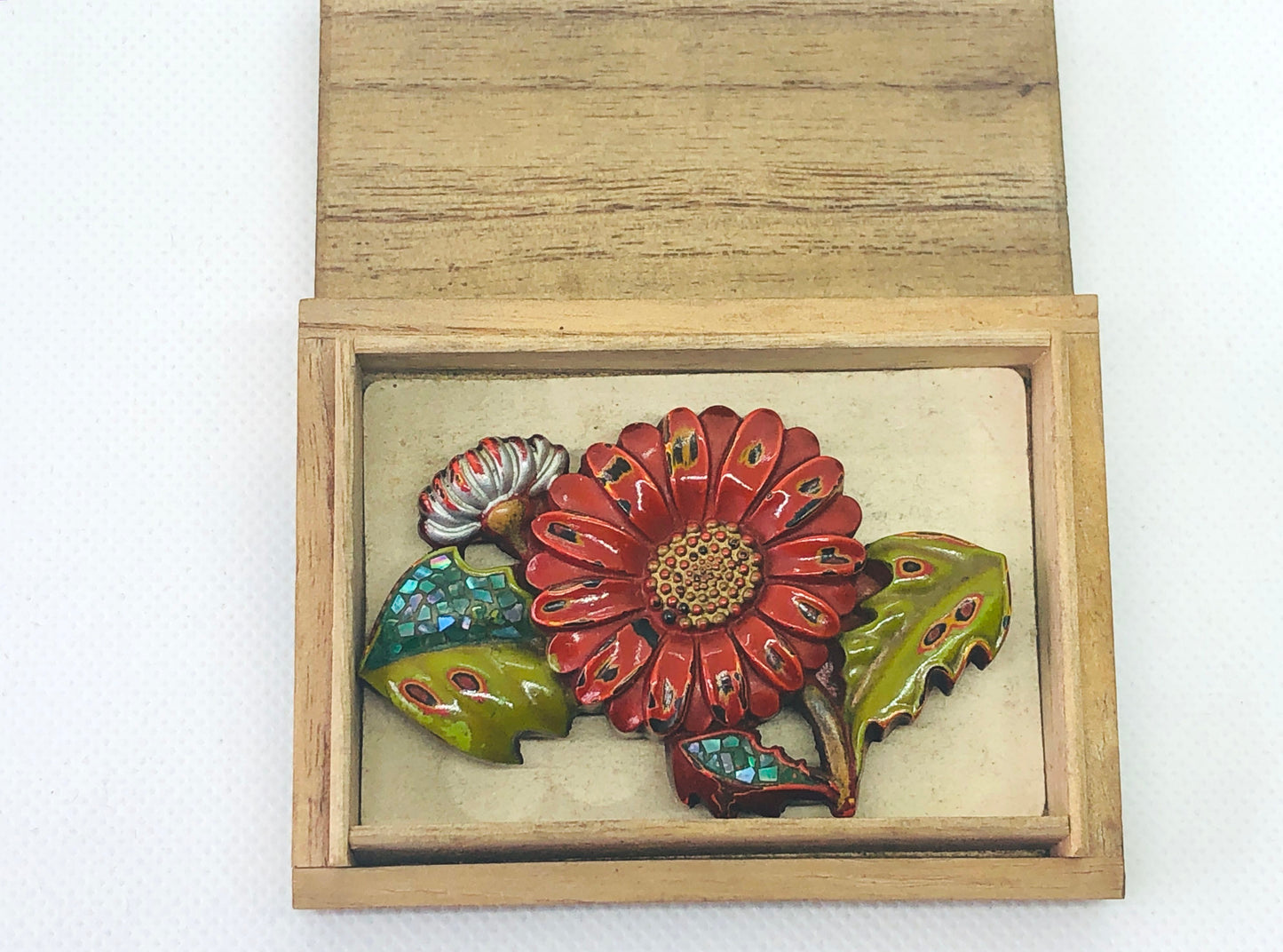 Y4789 OBIDOME Sash Clip brooch Wakasa lacquer Makie flower Japan Kimono antique