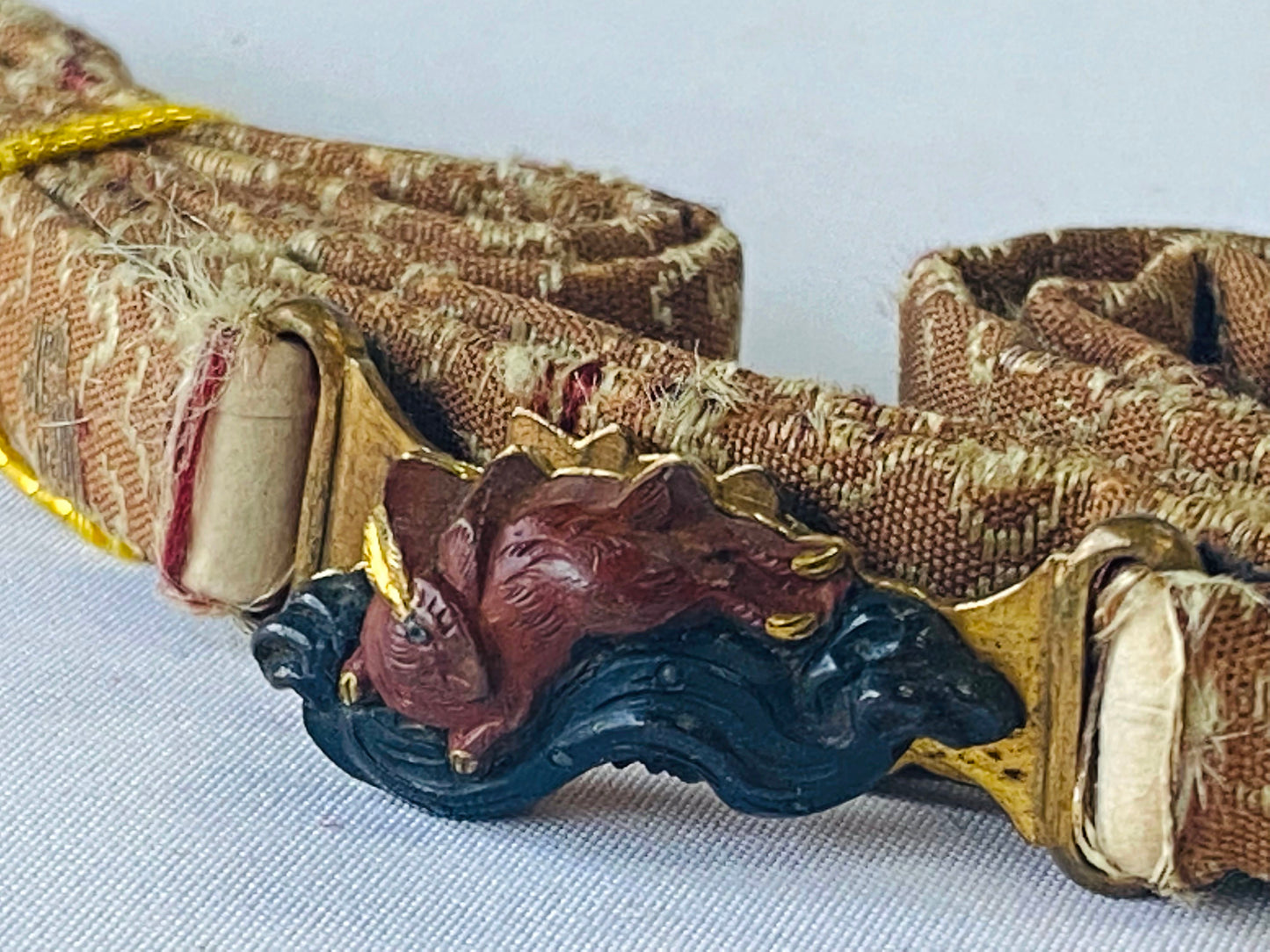 Y4790 OBIDOME Sash Clip brooch rabbit wave metalwork Japan Kimono antique