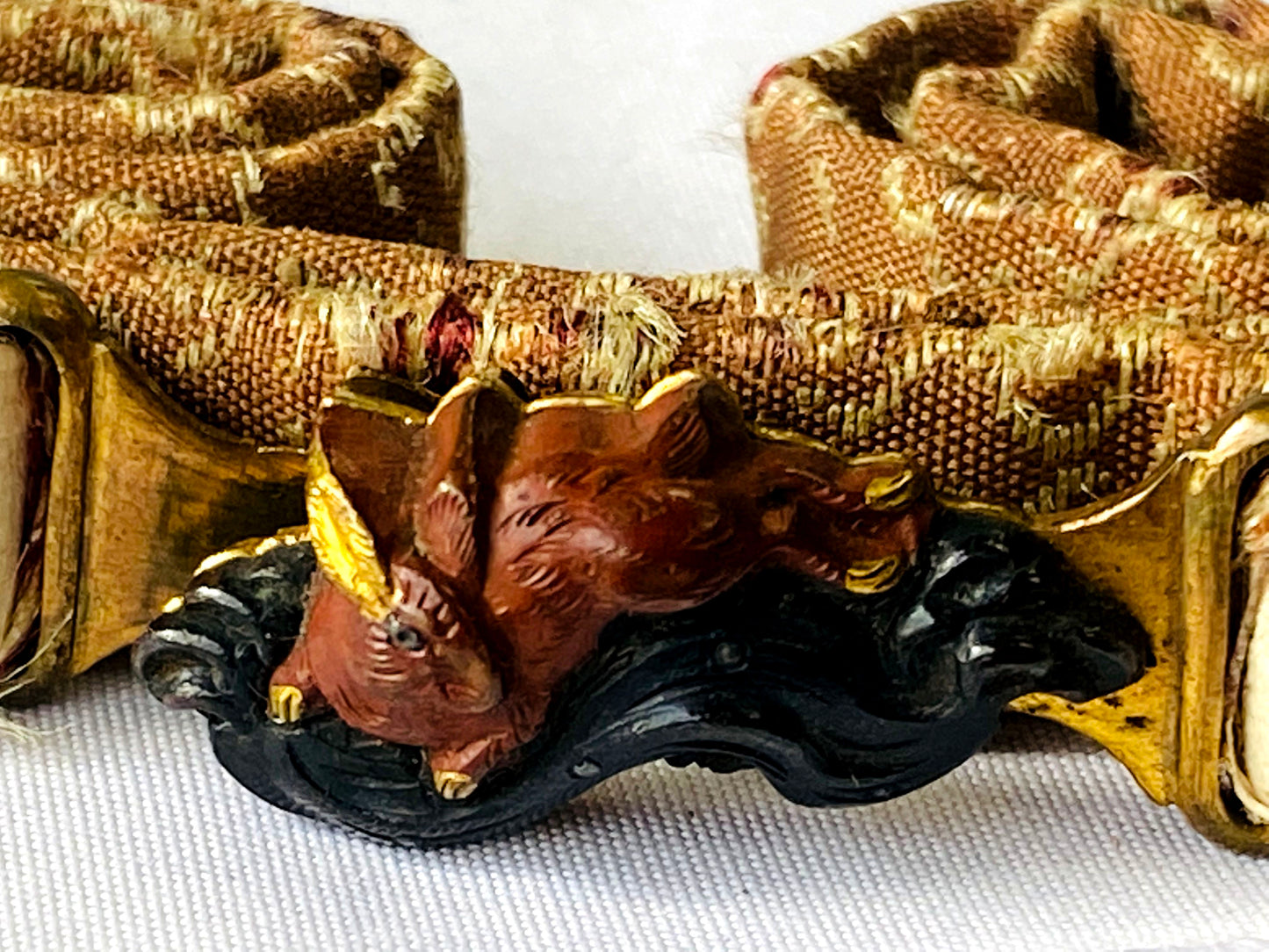 Y4790 OBIDOME Sash Clip brooch rabbit wave metalwork Japan Kimono antique