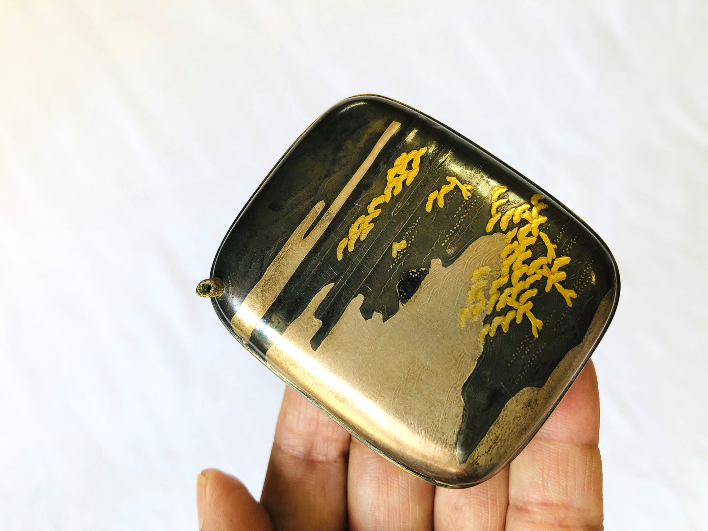 Y4807 SUITEKI Silver Makie stationery suzuri water pot Japanese antique vintage
