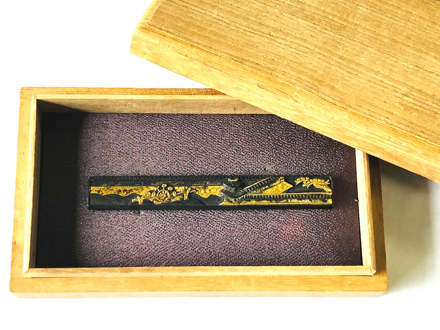 Y4831 KOUGAI hairpin spatula sword fittings inlay box Japan antique samurai
