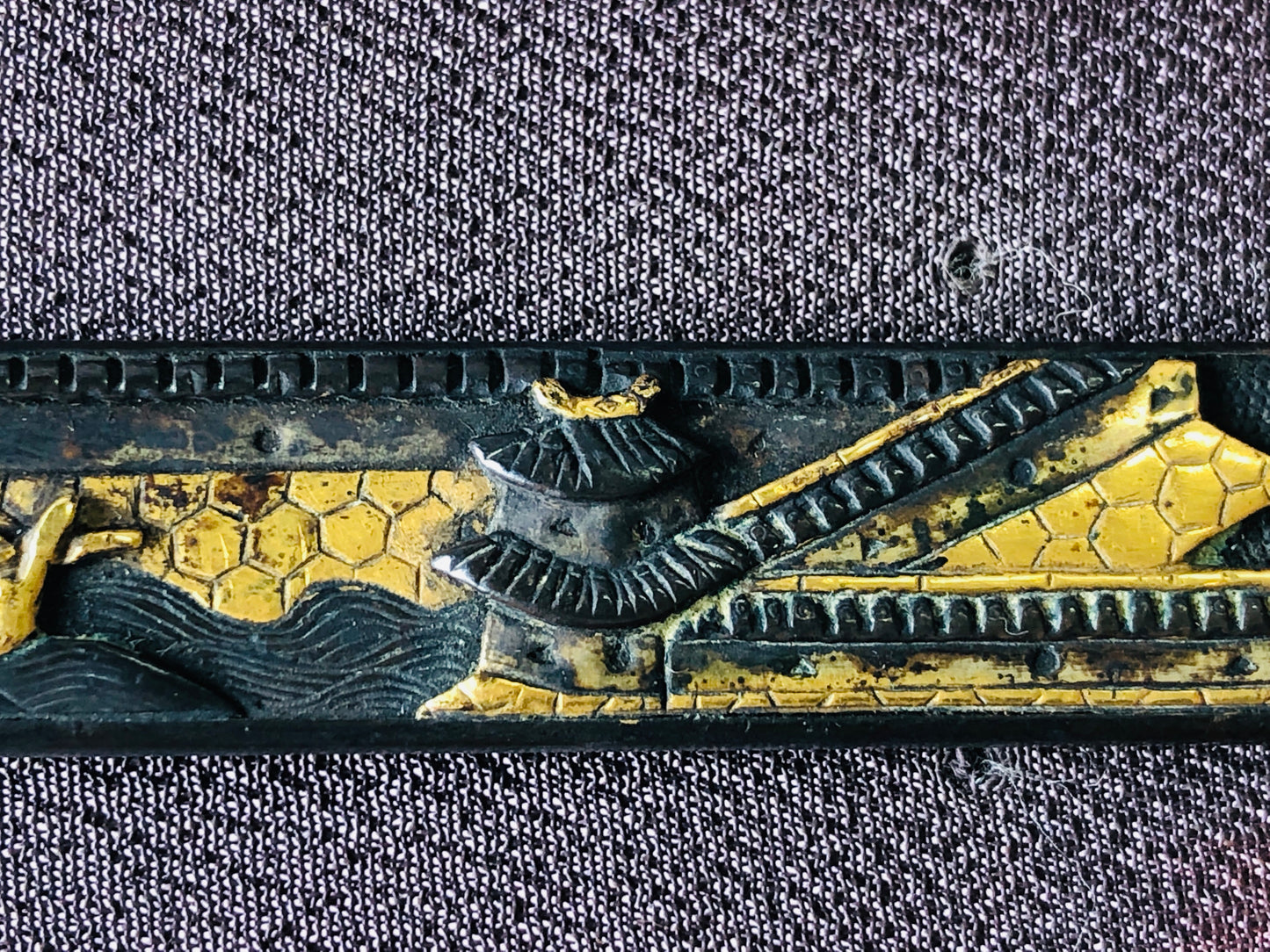 Y4831 KOUGAI hairpin spatula sword fittings inlay box Japan antique samurai