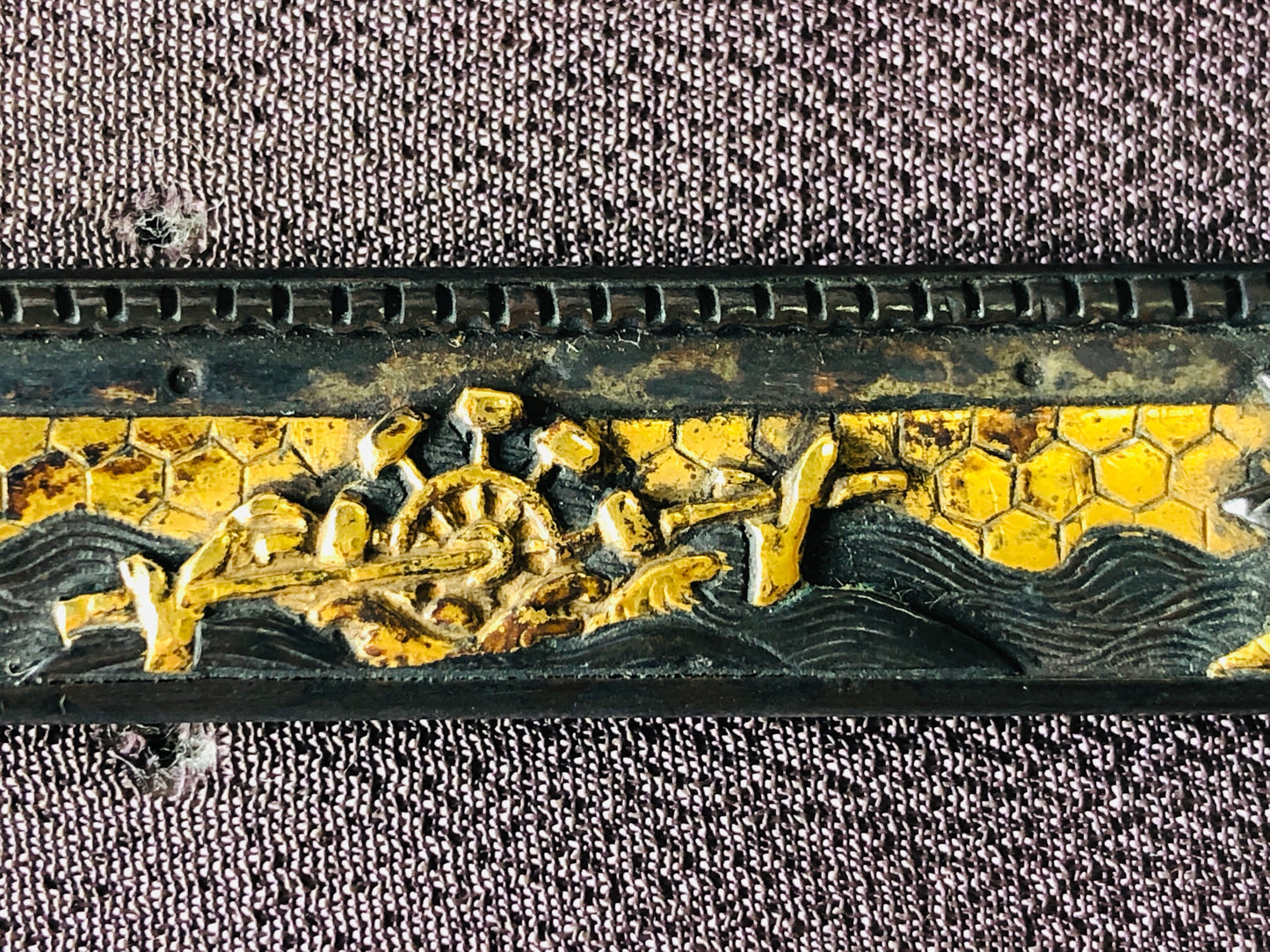 Y4831 KOUGAI hairpin spatula sword fittings inlay box Japan antique samurai